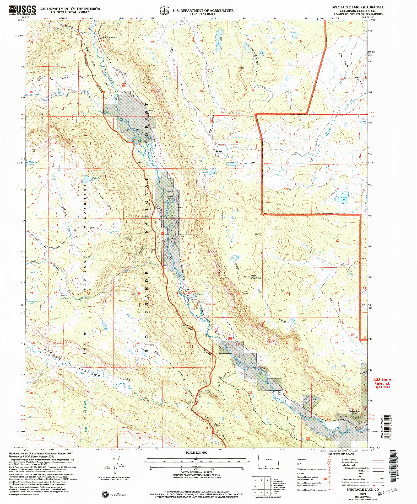 USGS 1:24000-SCALE QUADRANGLE FOR SPECTACLE LAKE, CO 2001