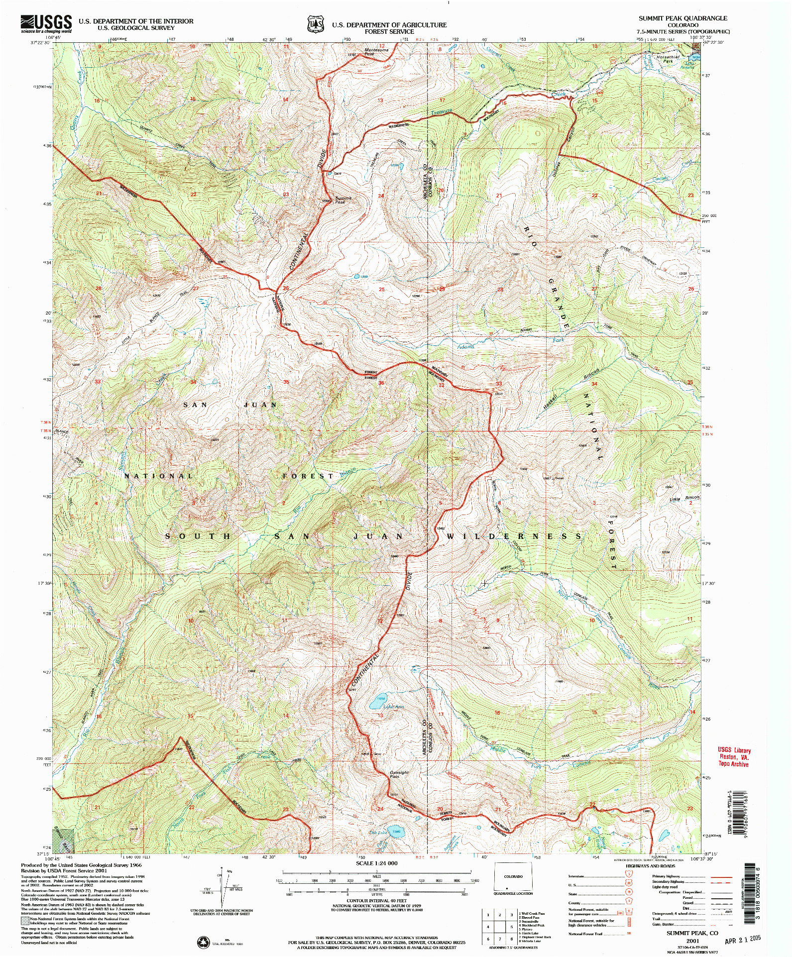 USGS 1:24000-SCALE QUADRANGLE FOR SUMMIT PEAK, CO 2001