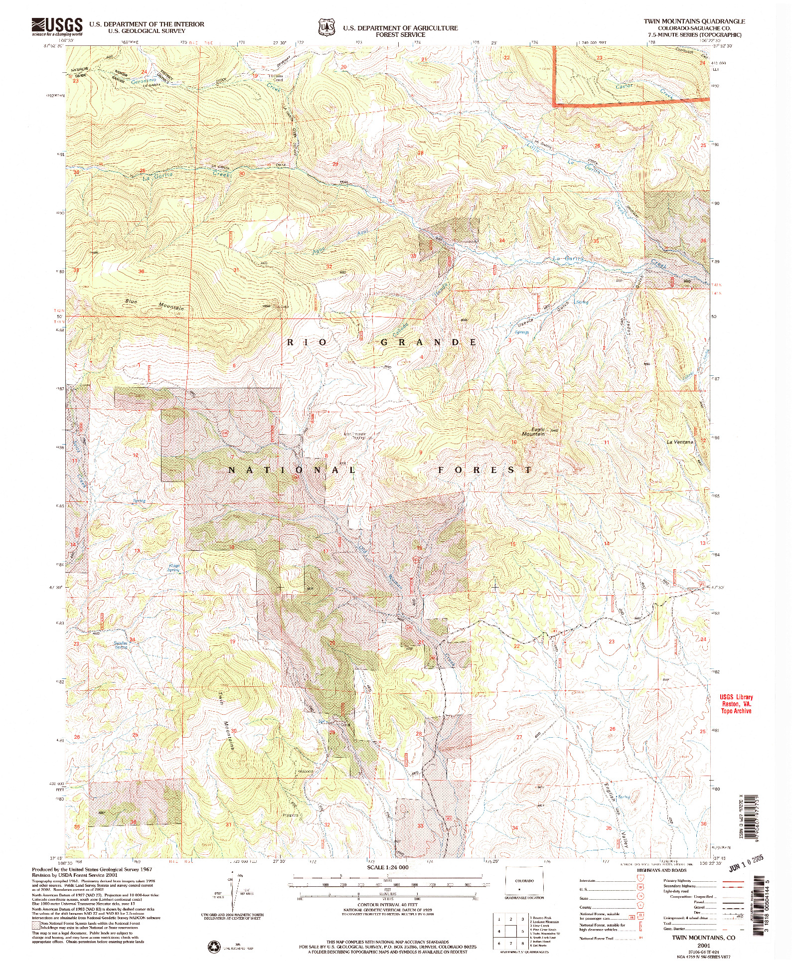 USGS 1:24000-SCALE QUADRANGLE FOR TWIN MOUNTAINS, CO 2001