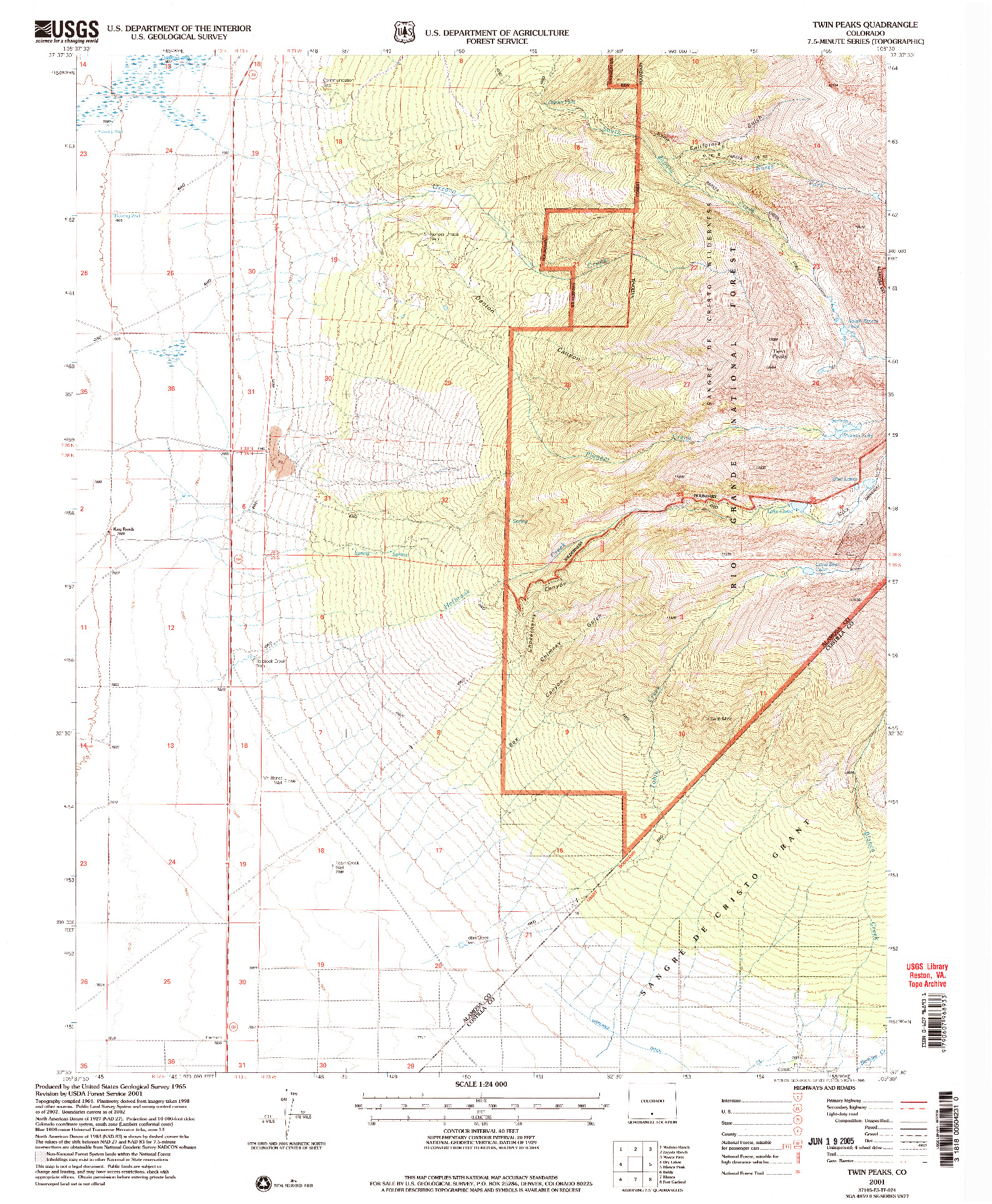 USGS 1:24000-SCALE QUADRANGLE FOR TWIN PEAKS, CO 2001