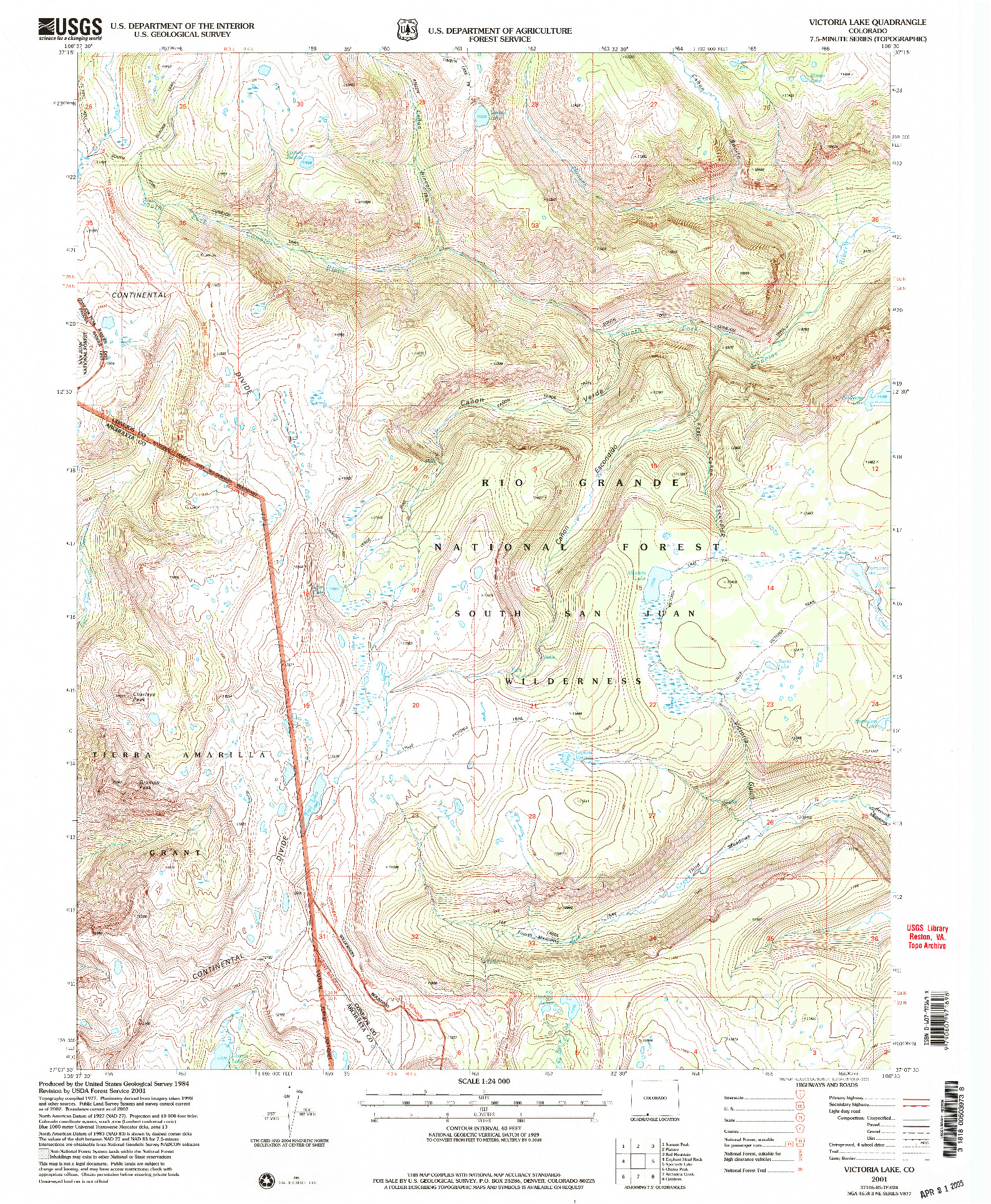 USGS 1:24000-SCALE QUADRANGLE FOR VICTORIA LAKE, CO 2001