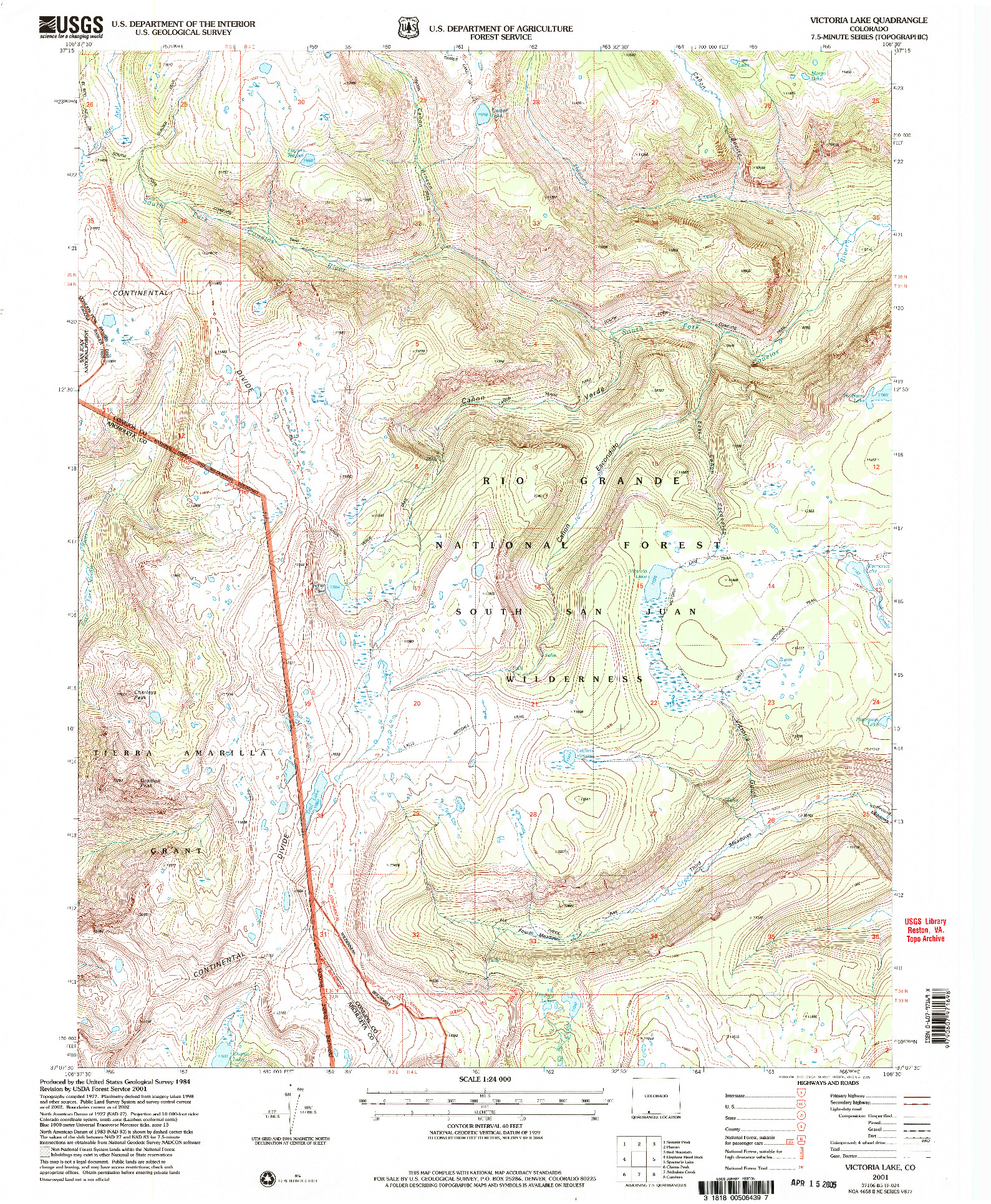 USGS 1:24000-SCALE QUADRANGLE FOR VICTORIA LAKE, CO 2001
