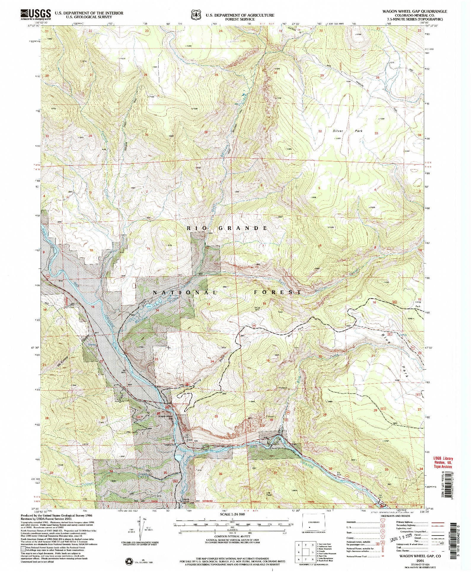 USGS 1:24000-SCALE QUADRANGLE FOR WAGON WHEEL GAP, CO 2001