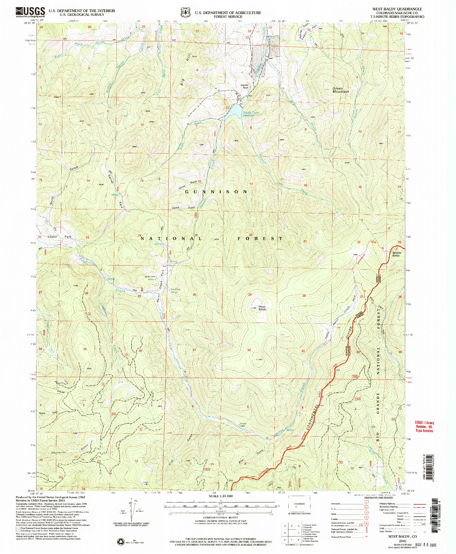 USGS 1:24000-SCALE QUADRANGLE FOR WEST BALDY, CO 2001