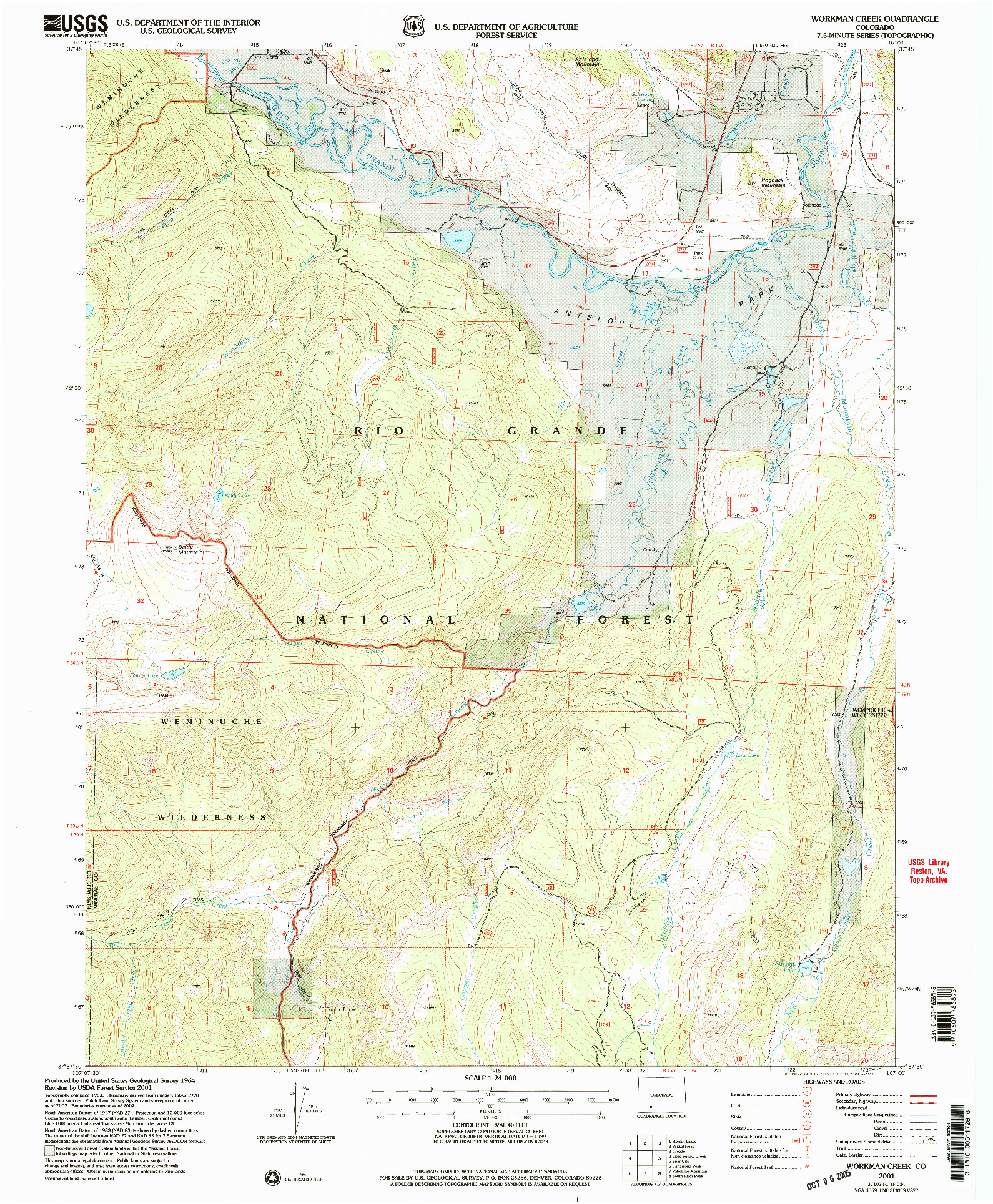 USGS 1:24000-SCALE QUADRANGLE FOR WORKMAN CREEK, CO 2001