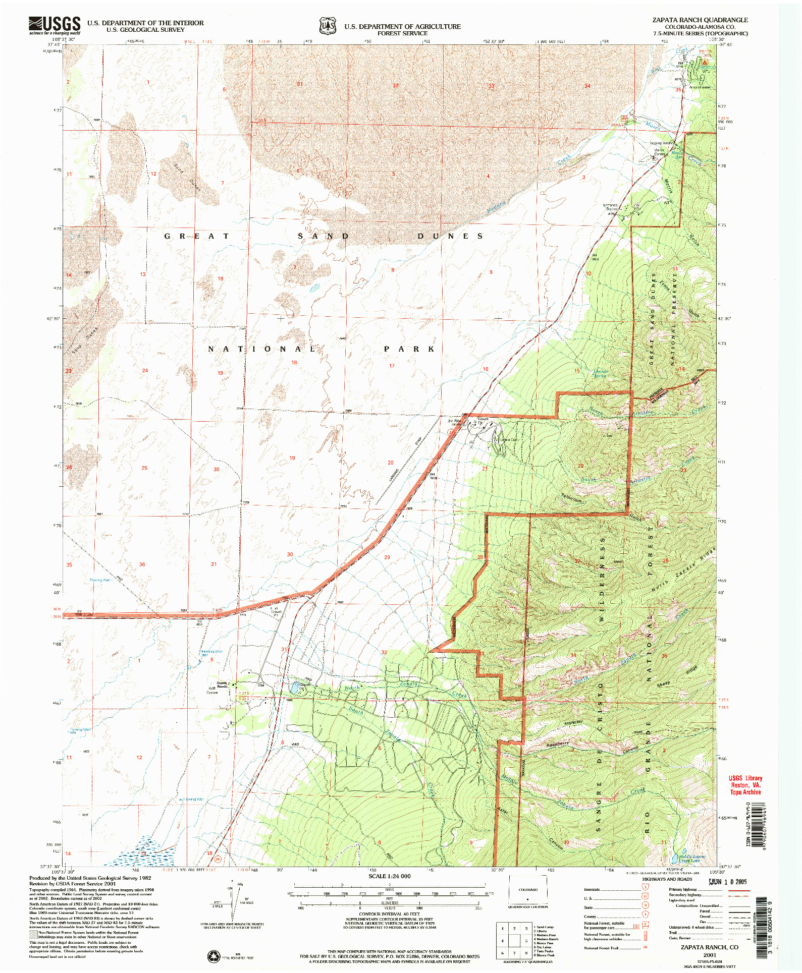 USGS 1:24000-SCALE QUADRANGLE FOR ZAPATA RANCH, CO 2001