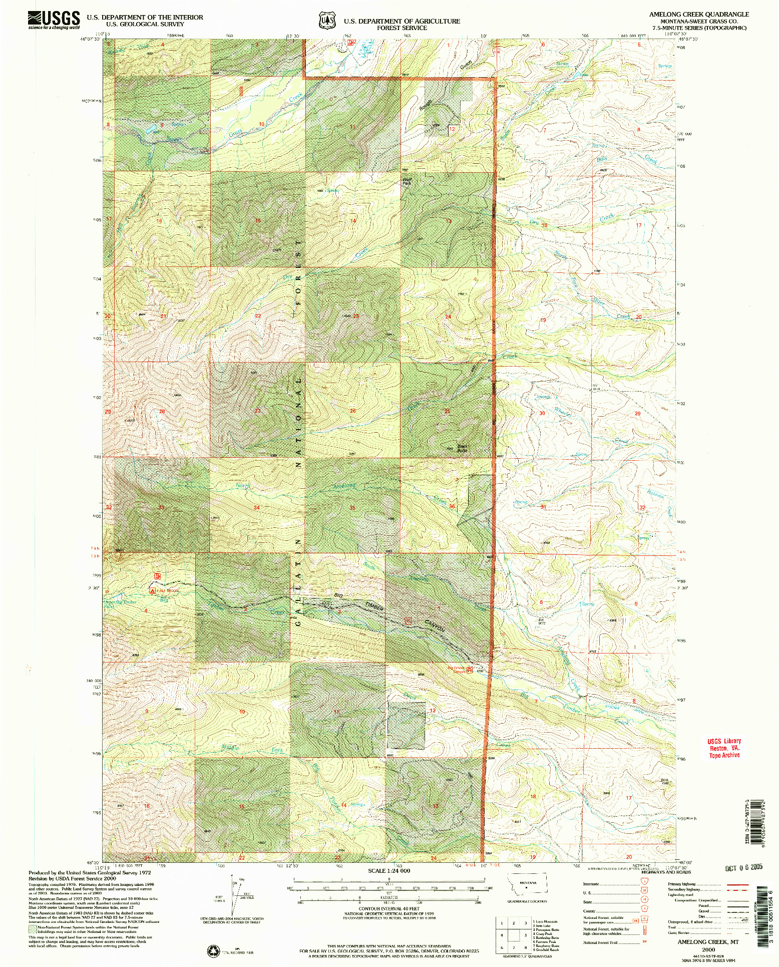 USGS 1:24000-SCALE QUADRANGLE FOR AMELONG CREEK, MT 2000