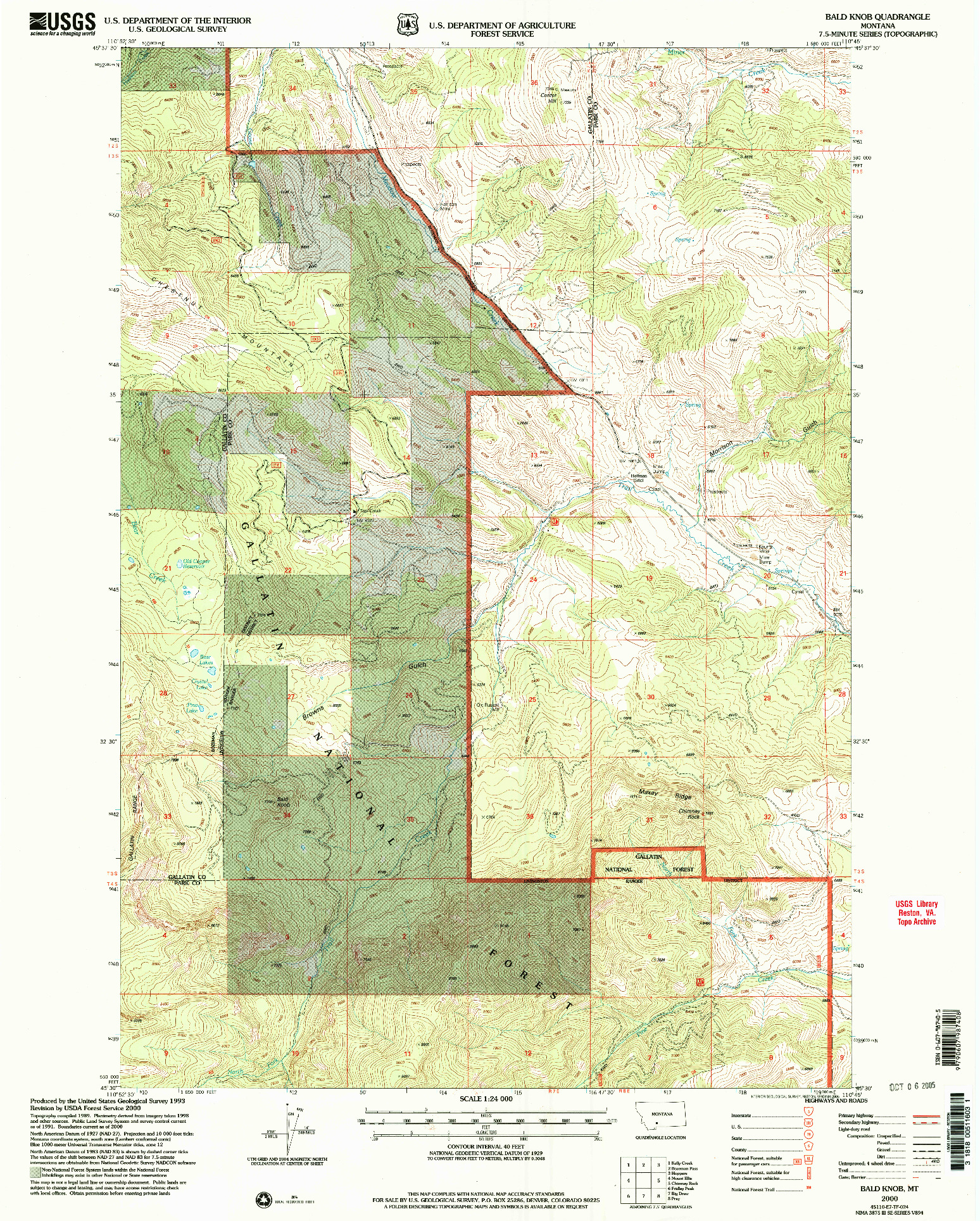 USGS 1:24000-SCALE QUADRANGLE FOR BALD KNOB, MT 2000