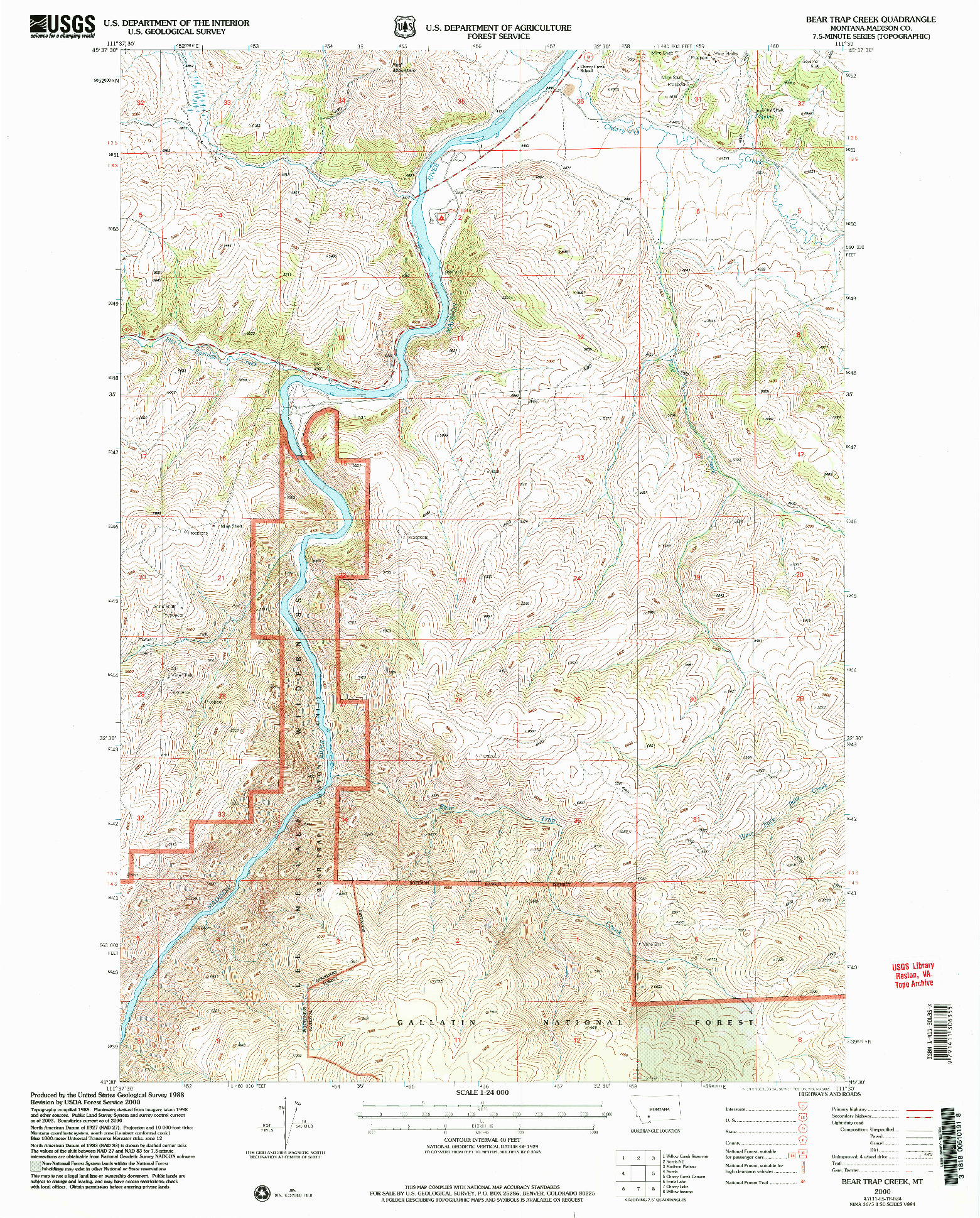 USGS 1:24000-SCALE QUADRANGLE FOR BEAR TRAP CREEK, MT 2000