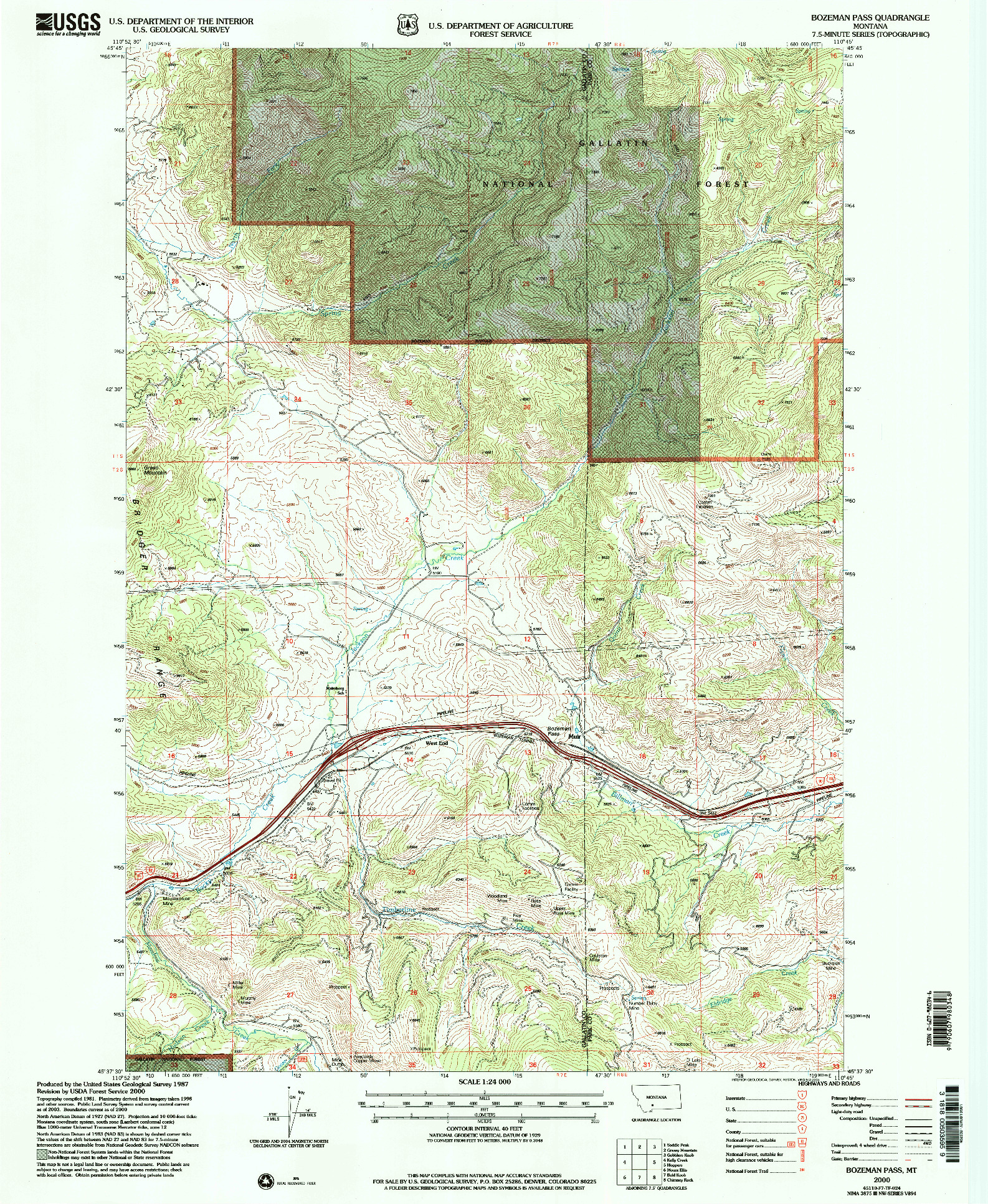 USGS 1:24000-SCALE QUADRANGLE FOR BOZEMAN PASS, MT 2000