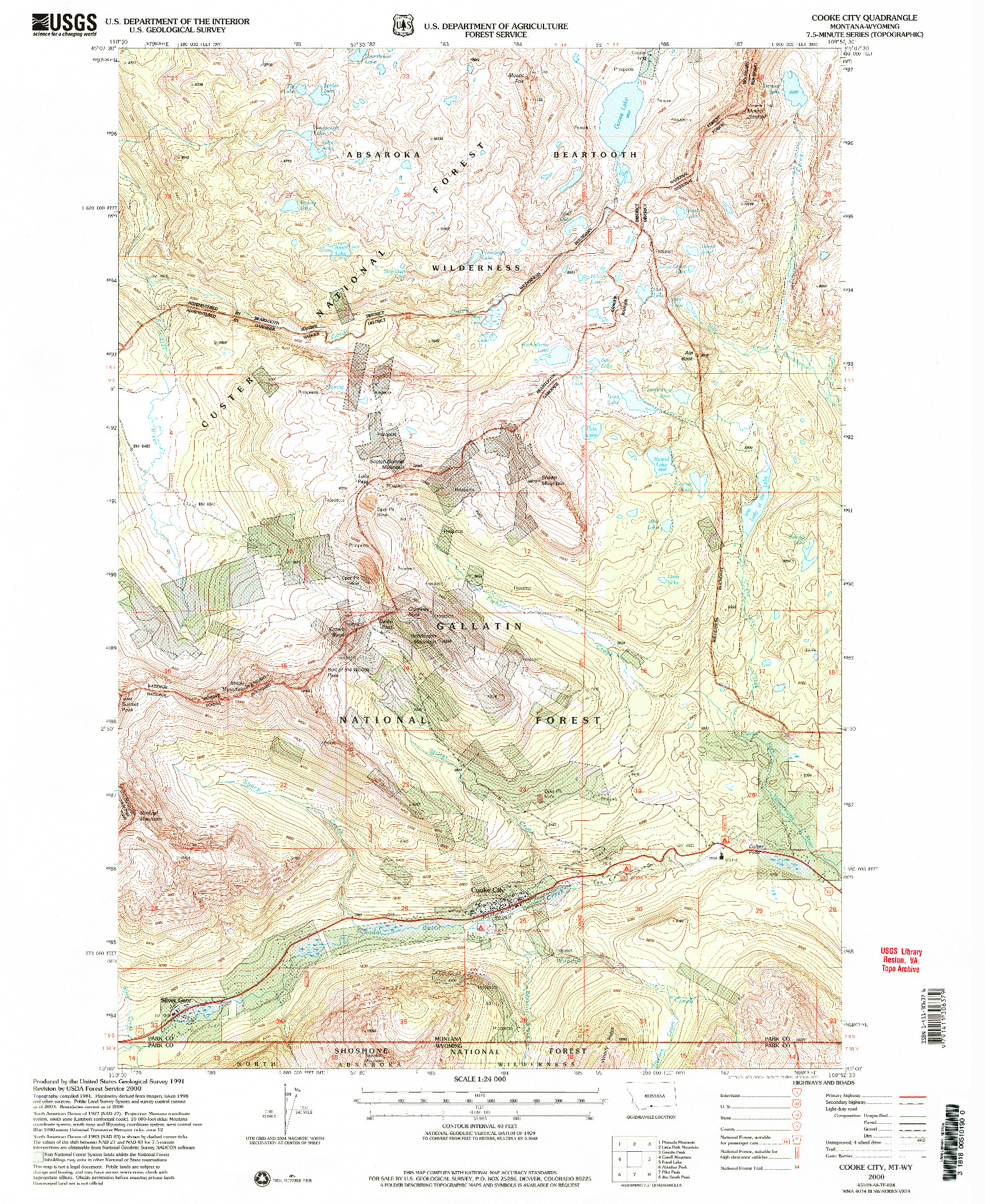 USGS 1:24000-SCALE QUADRANGLE FOR COOKE CITY, MT 2000