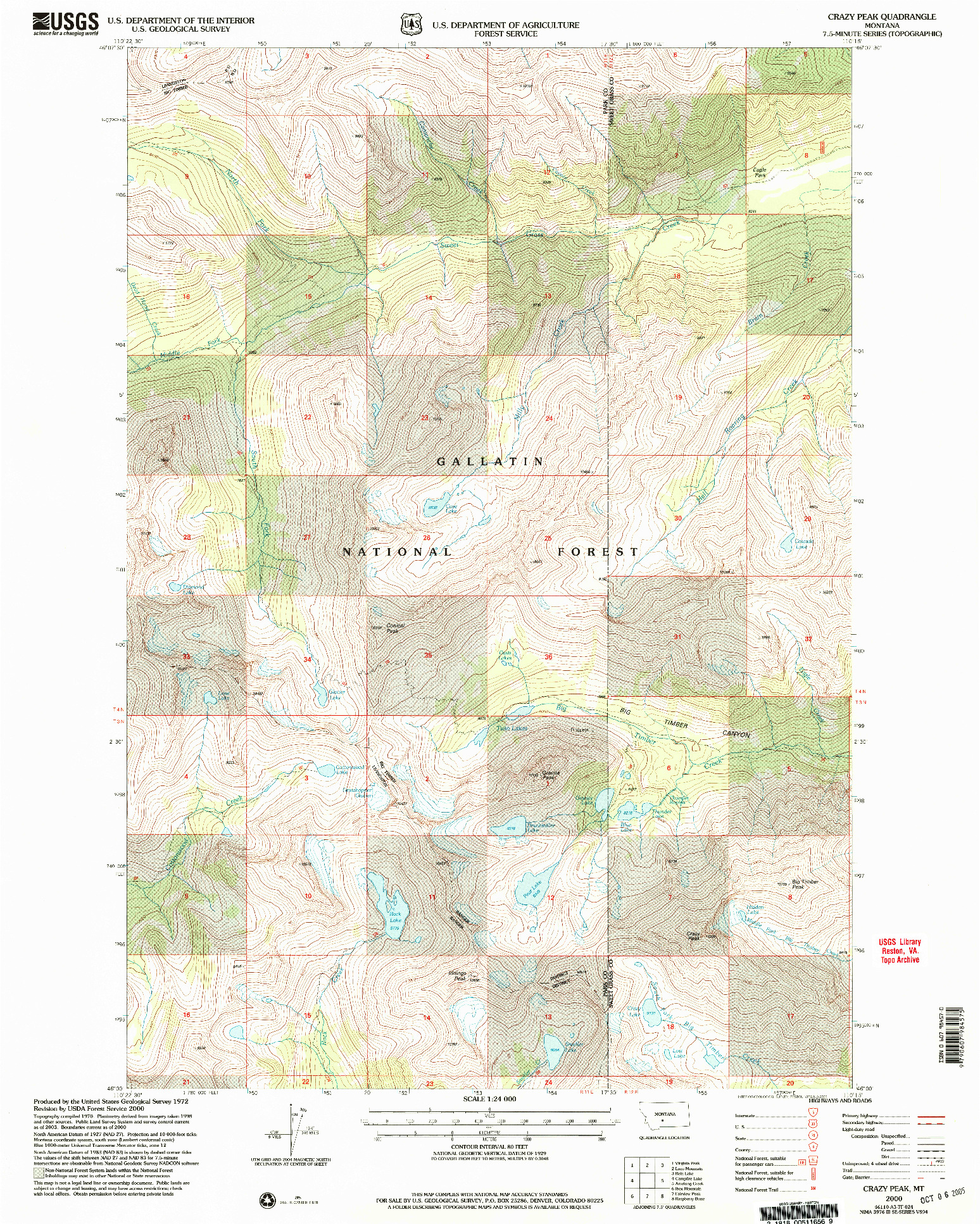 USGS 1:24000-SCALE QUADRANGLE FOR CRAZY PEAK, MT 2000