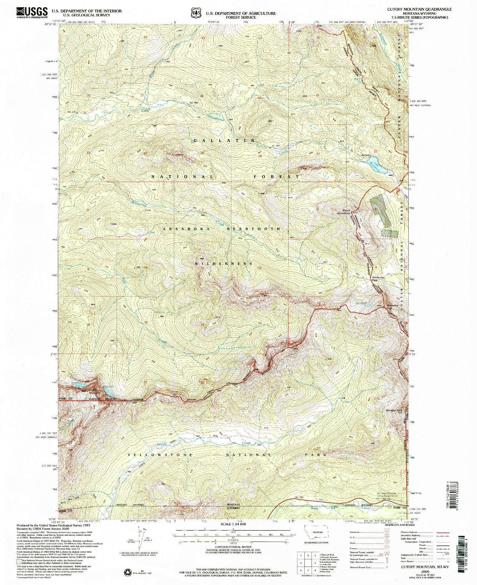 USGS 1:24000-SCALE QUADRANGLE FOR CUTOFF MOUNTAIN, MT 2000