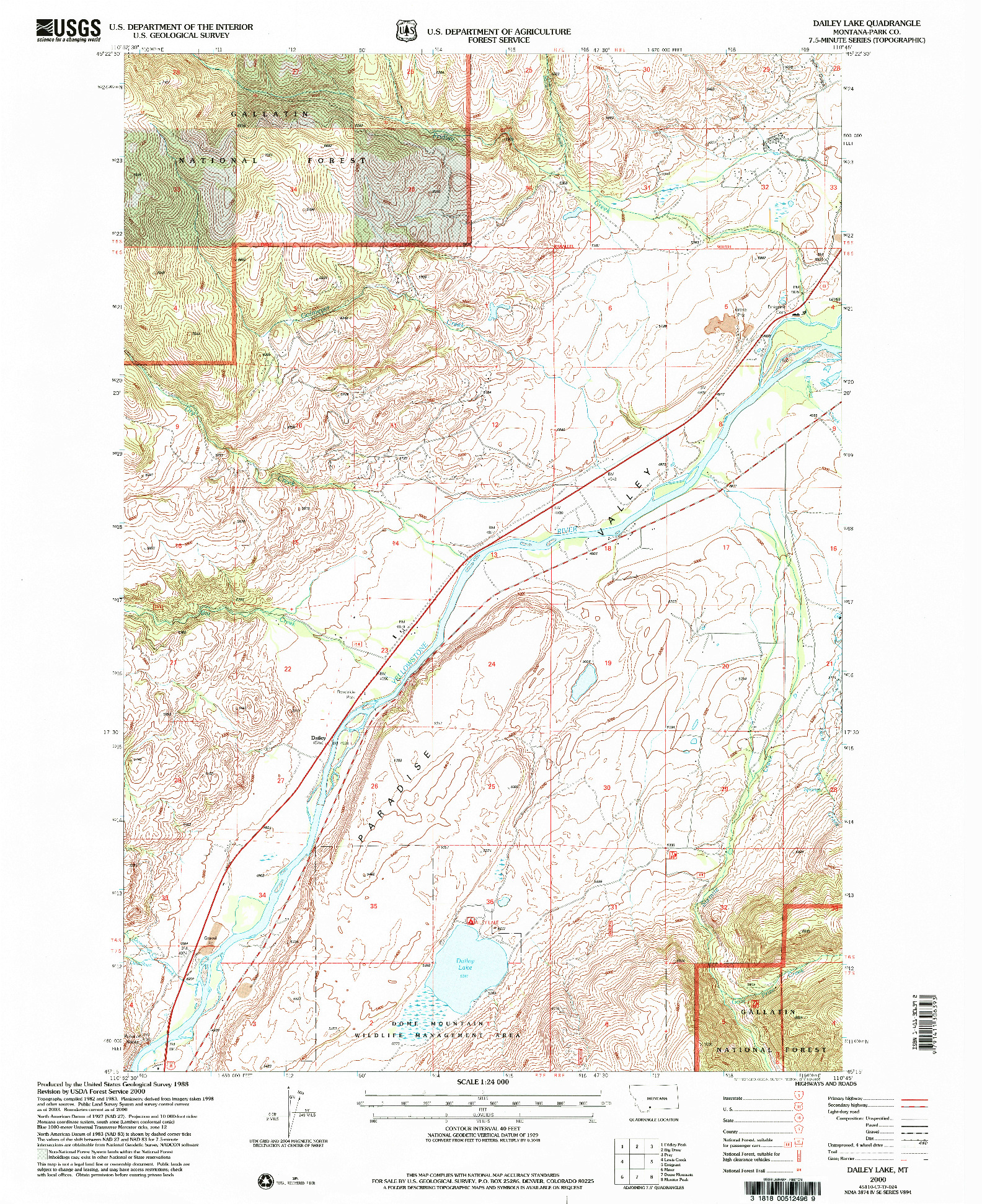 USGS 1:24000-SCALE QUADRANGLE FOR DAILEY LAKE, MT 2000