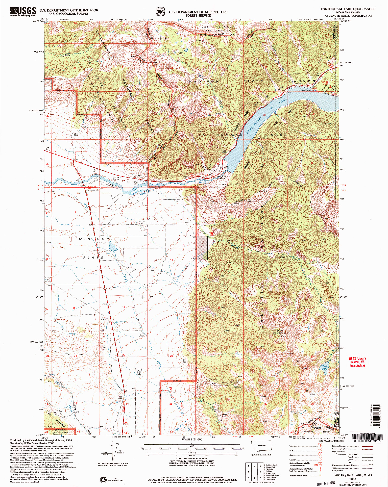 USGS 1:24000-SCALE QUADRANGLE FOR EARTHQUAKE LAKE, MT 2000