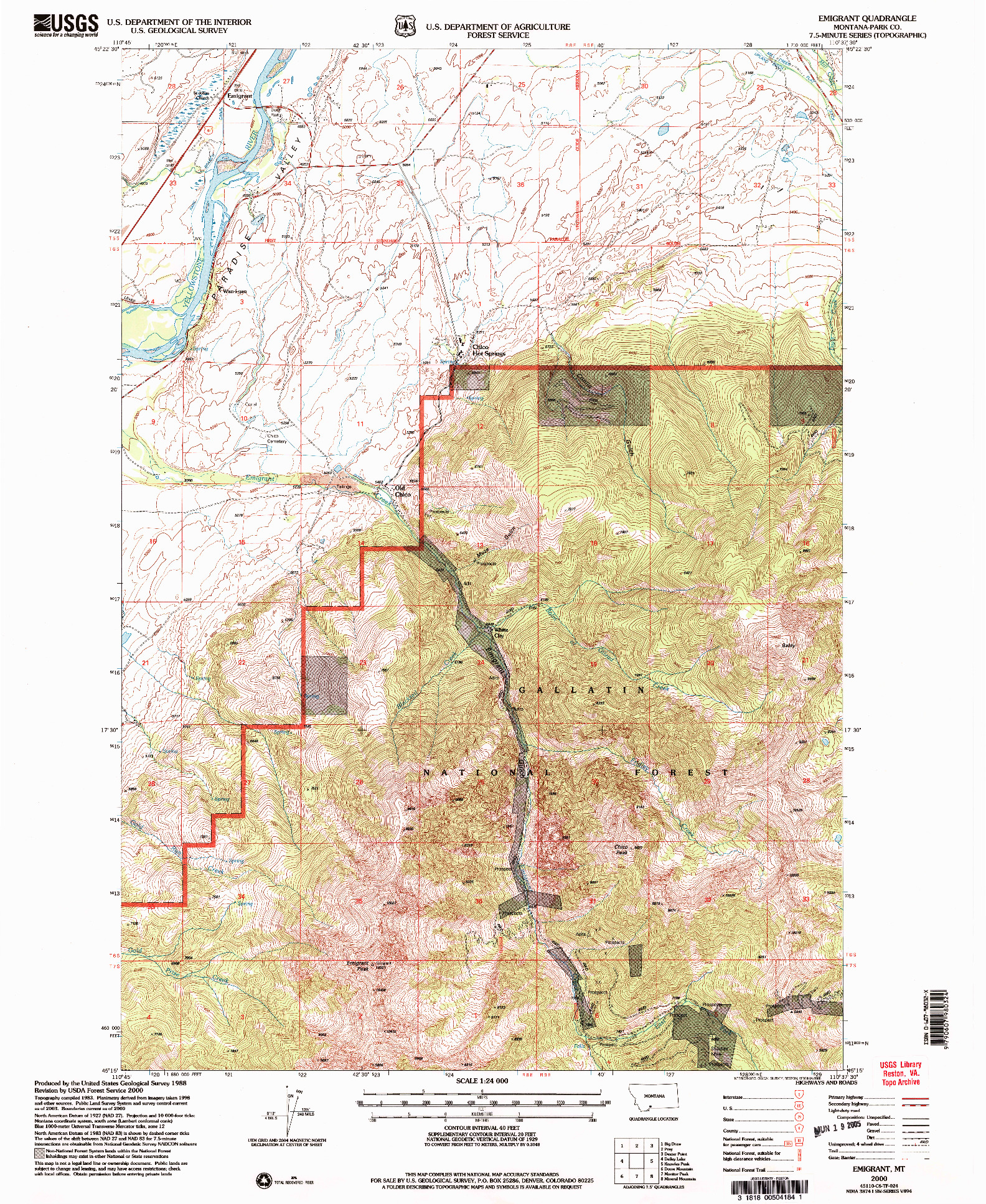 USGS 1:24000-SCALE QUADRANGLE FOR EMIGRANT, MT 2000