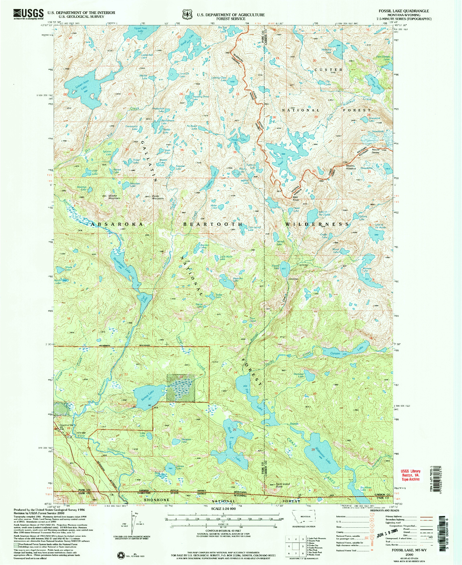 USGS 1:24000-SCALE QUADRANGLE FOR FOSSIL LAKE, MT 2000