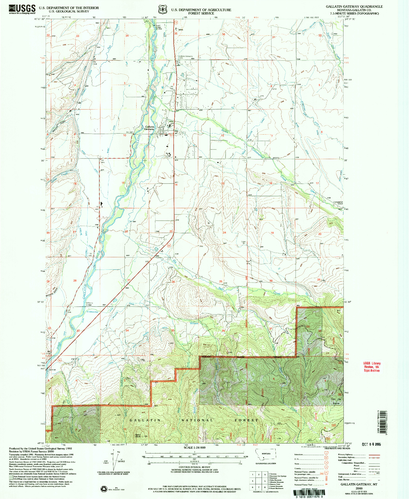 USGS 1:24000-SCALE QUADRANGLE FOR GALLATIN GATEWAY, MT 2000