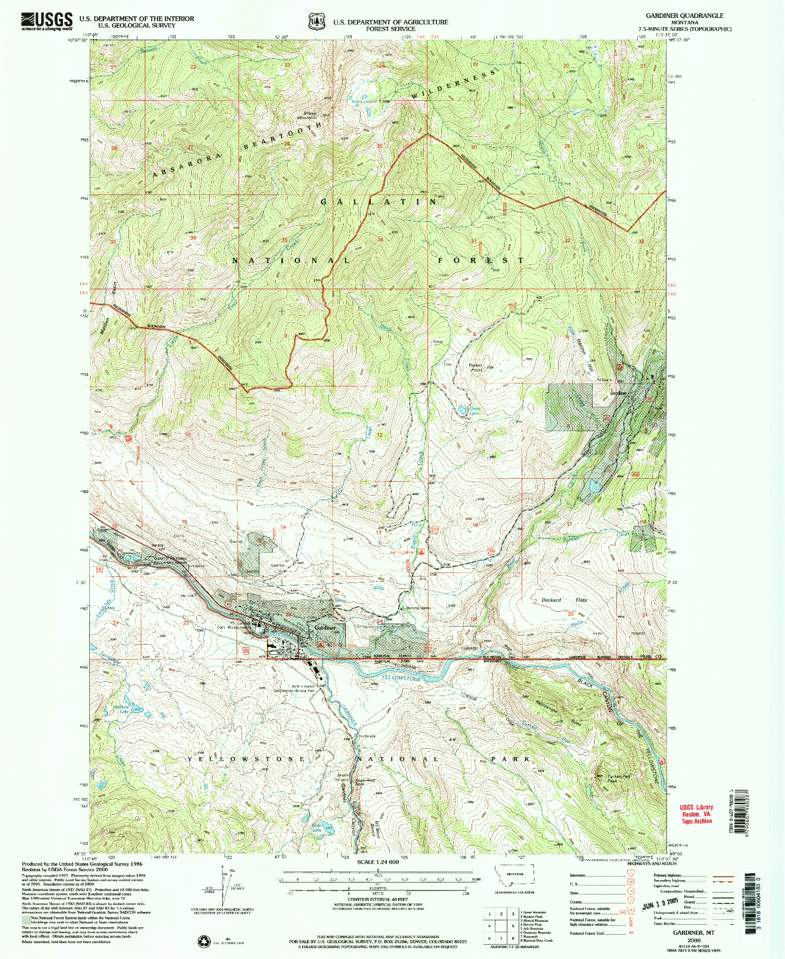 USGS 1:24000-SCALE QUADRANGLE FOR GARDINER, MT 2000