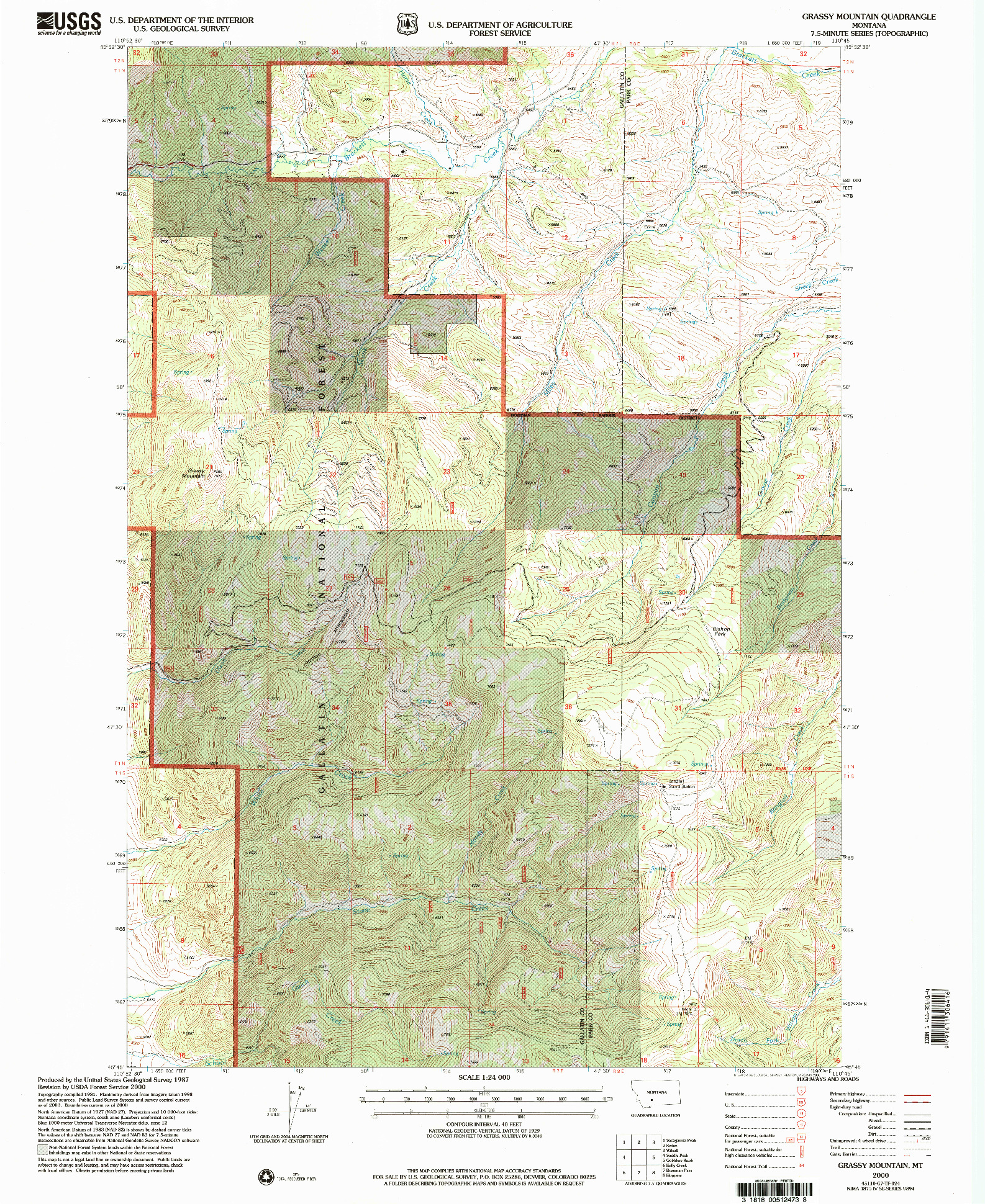 USGS 1:24000-SCALE QUADRANGLE FOR GRASSY MOUNTAIN, MT 2000