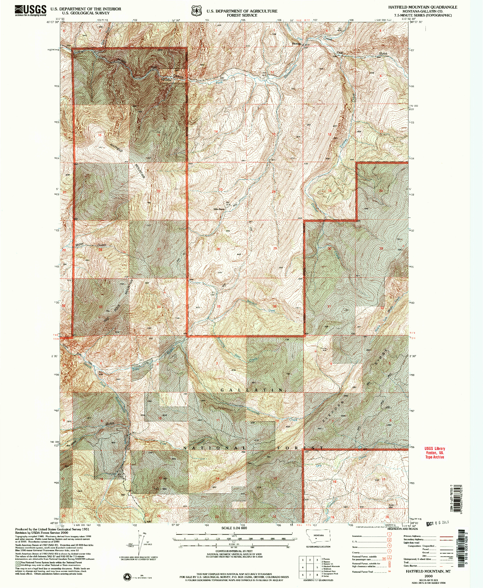 USGS 1:24000-SCALE QUADRANGLE FOR HATFIELD MOUNTAIN, MT 2000
