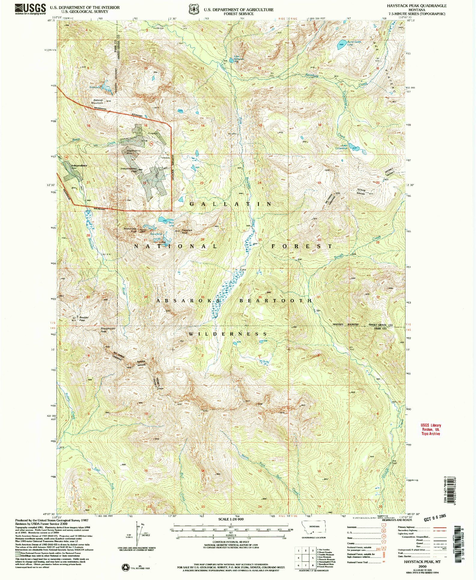 USGS 1:24000-SCALE QUADRANGLE FOR HAYSTACK PEAK, MT 2000