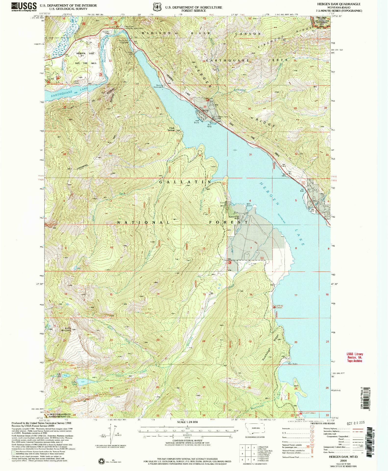 USGS 1:24000-SCALE QUADRANGLE FOR HEBGEN DAM, MT 2000