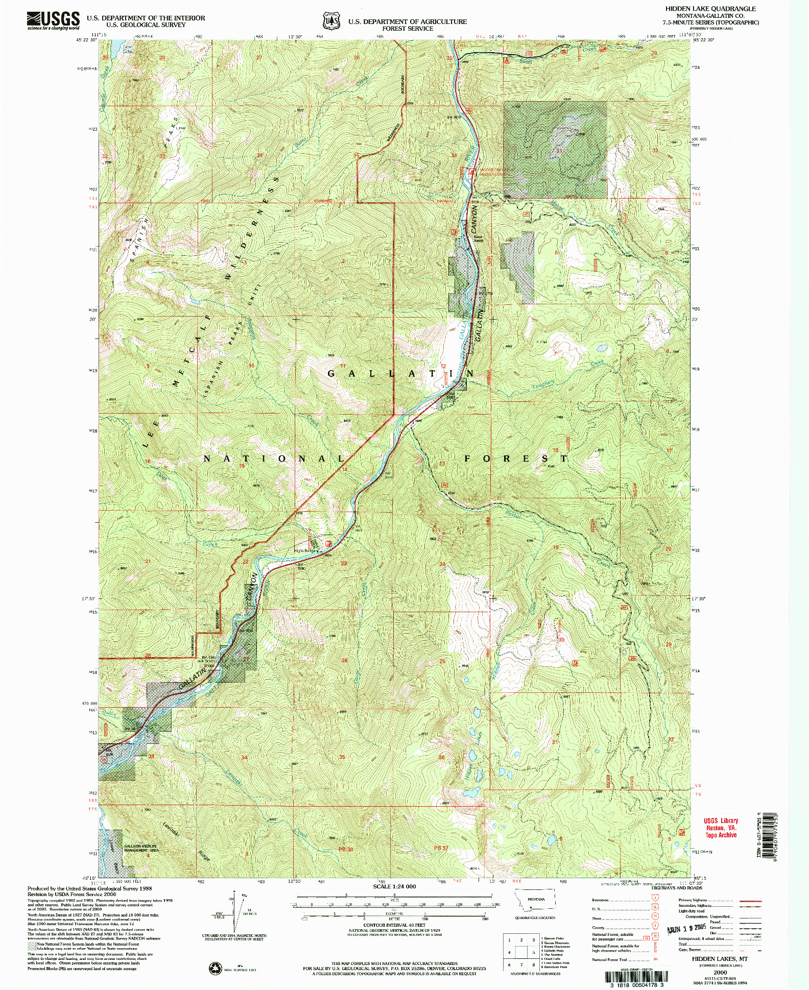 USGS 1:24000-SCALE QUADRANGLE FOR HIDDEN LAKES, MT 2000