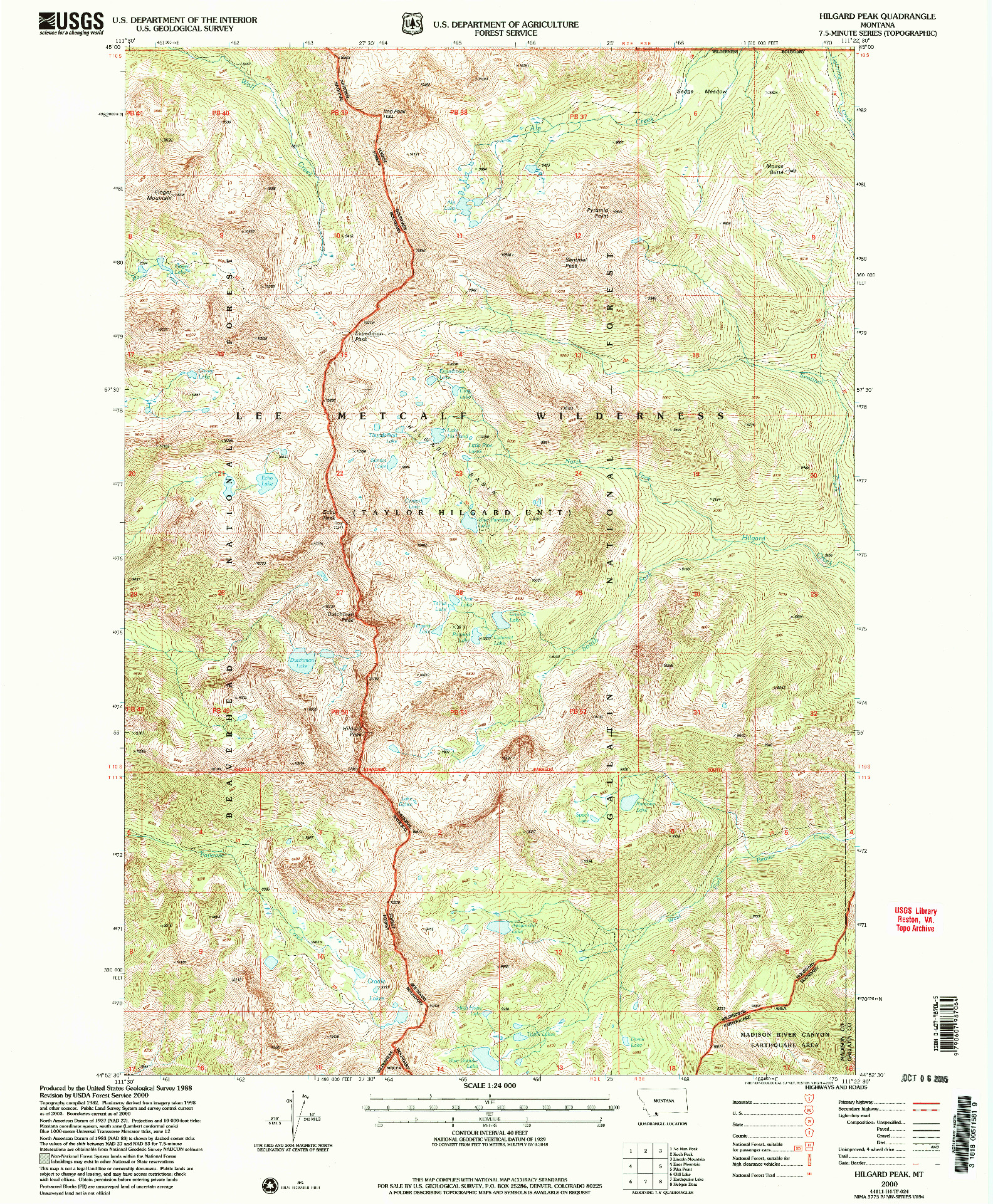 USGS 1:24000-SCALE QUADRANGLE FOR HILGARD PEAK, MT 2000