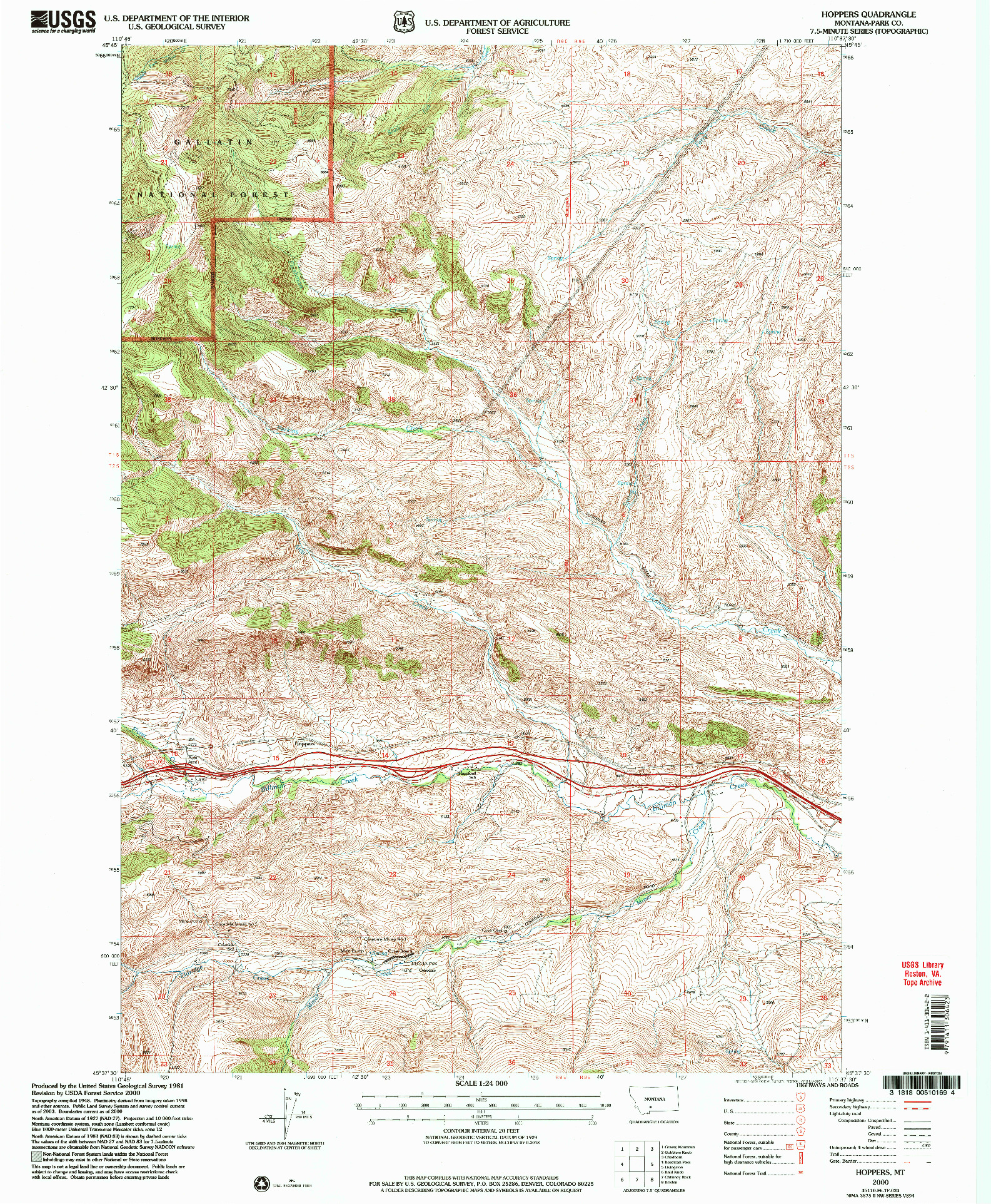 USGS 1:24000-SCALE QUADRANGLE FOR HOPPERS, MT 2000
