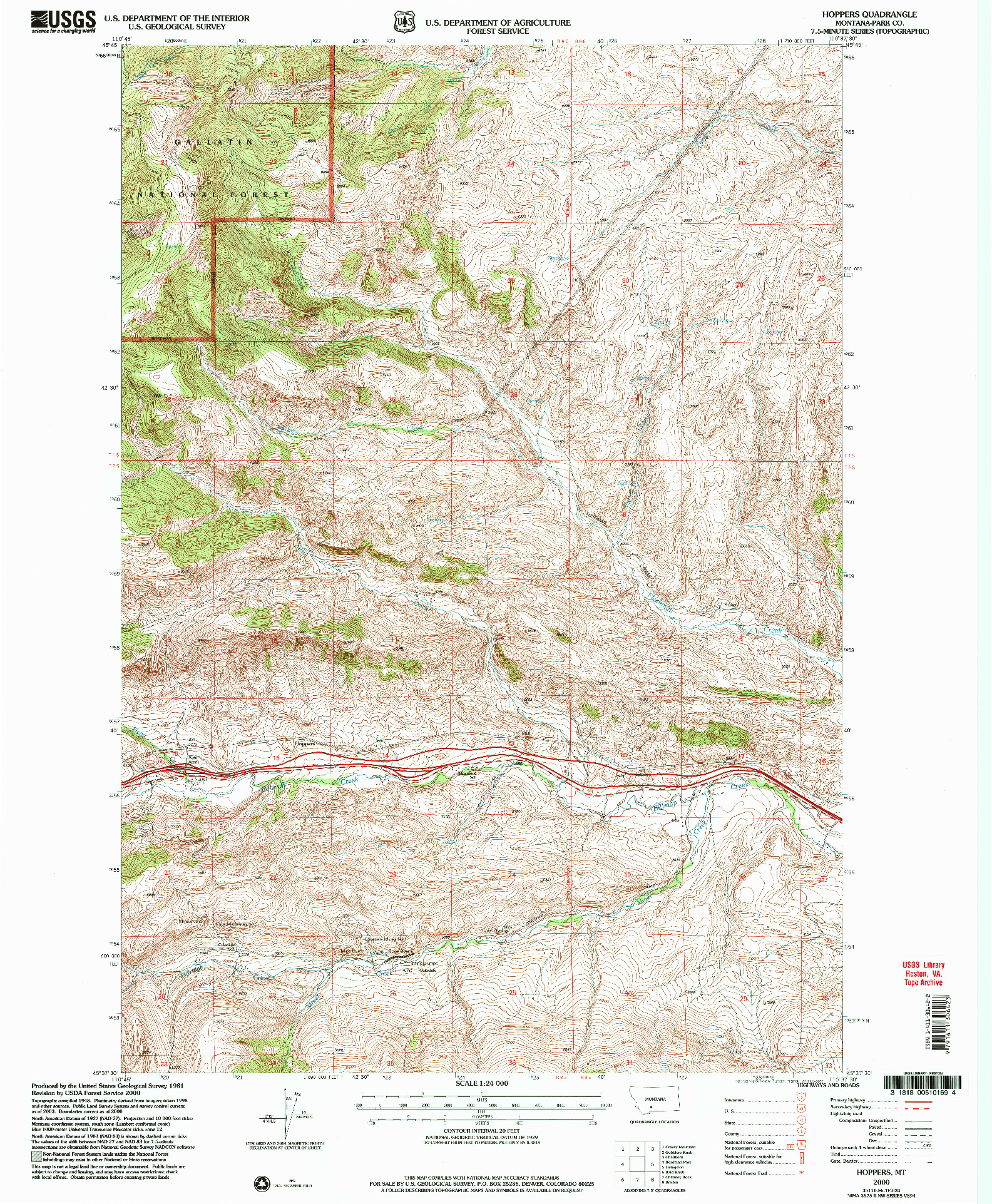 USGS 1:24000-SCALE QUADRANGLE FOR HOPPERS, MT 2000
