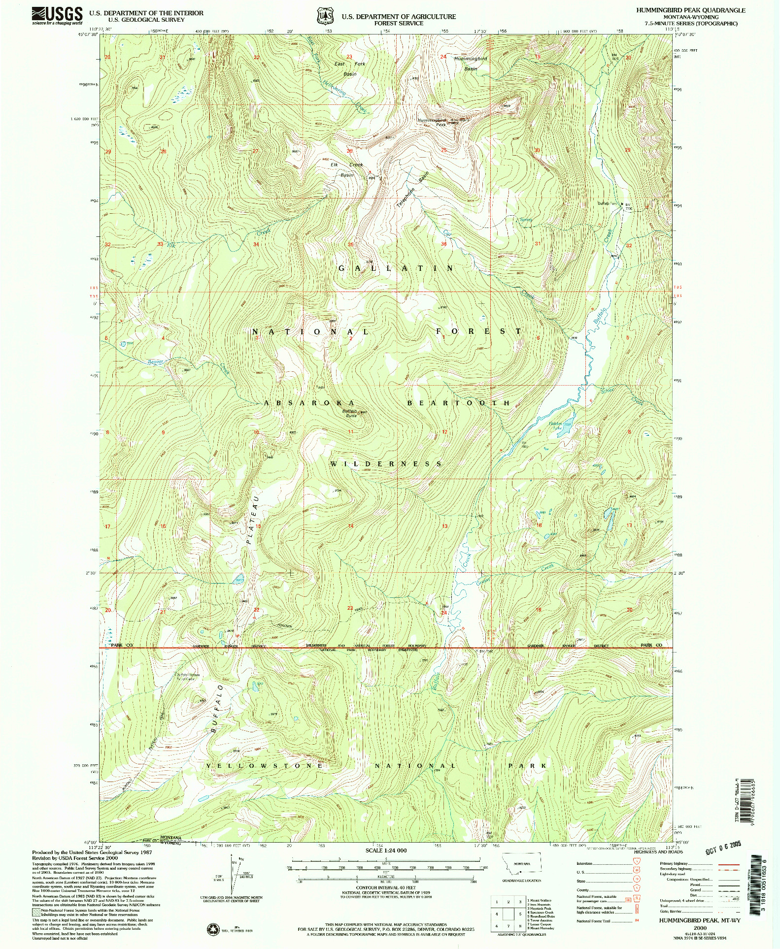 USGS 1:24000-SCALE QUADRANGLE FOR HUMMINGBIRD PEAK, MT 2000