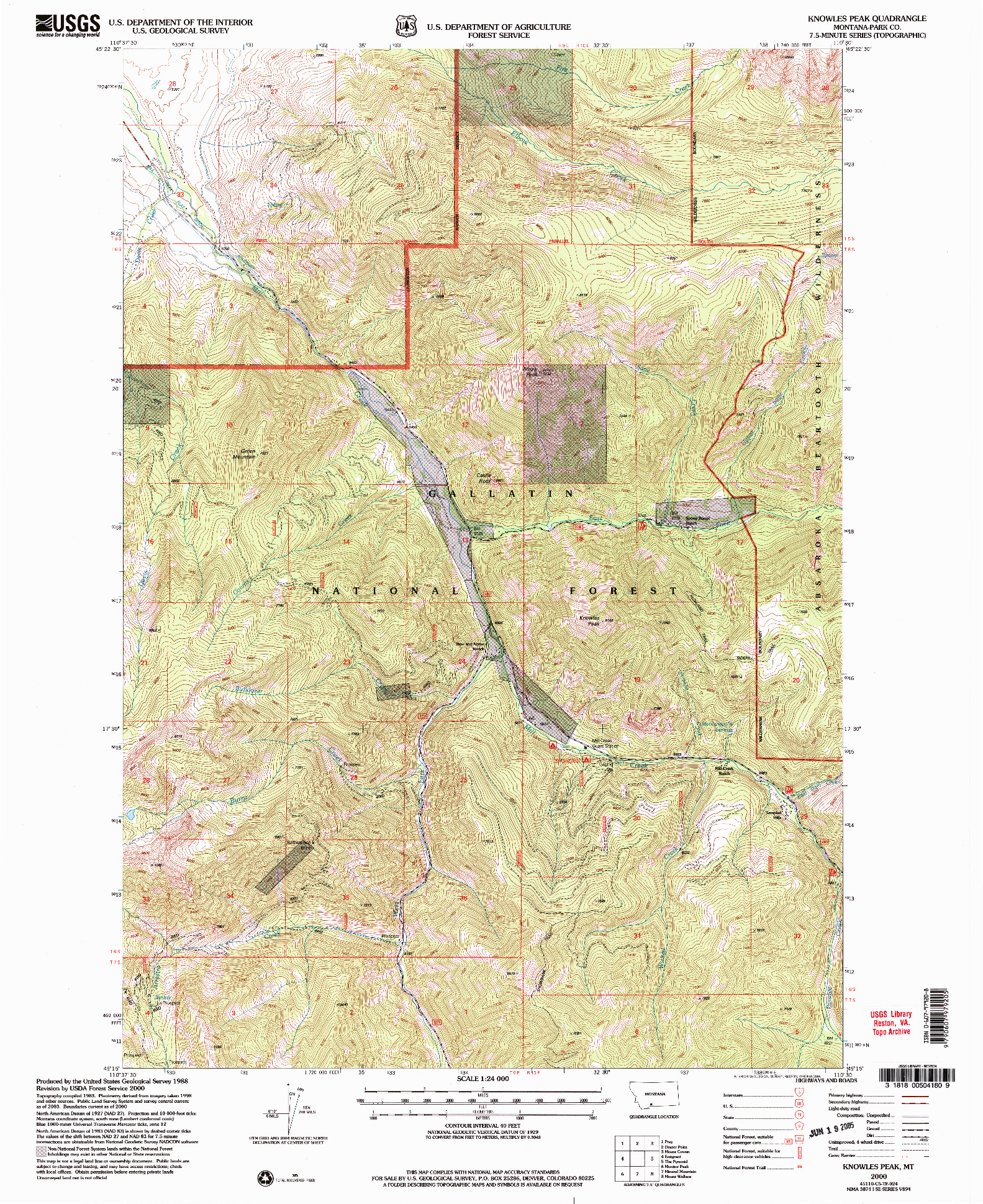 USGS 1:24000-SCALE QUADRANGLE FOR KNOWLES PEAK, MT 2000