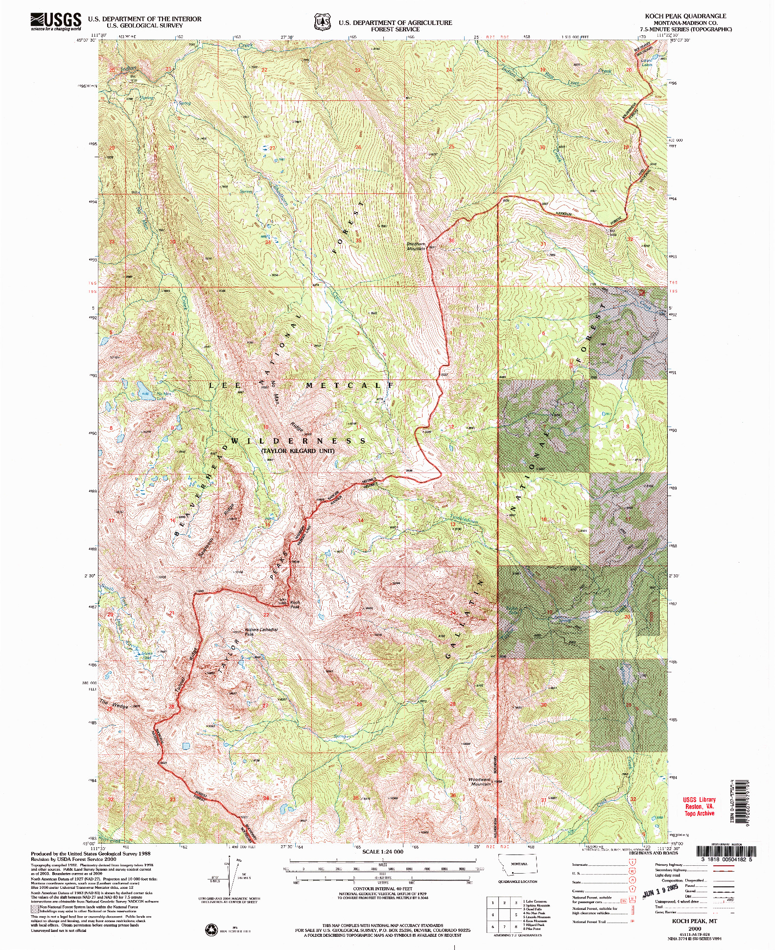 USGS 1:24000-SCALE QUADRANGLE FOR KOCH PEAK, MT 2000