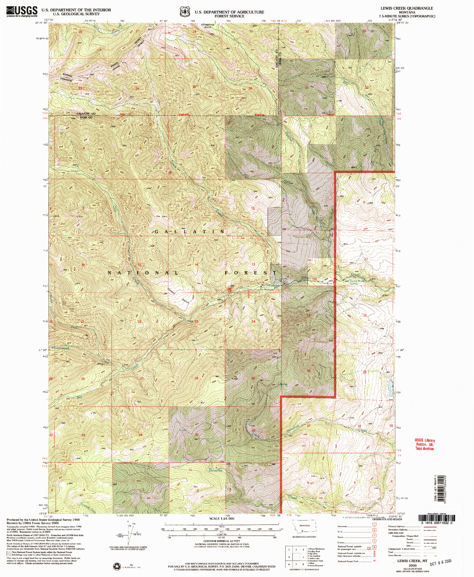 USGS 1:24000-SCALE QUADRANGLE FOR LEWIS CREEK, MT 2000