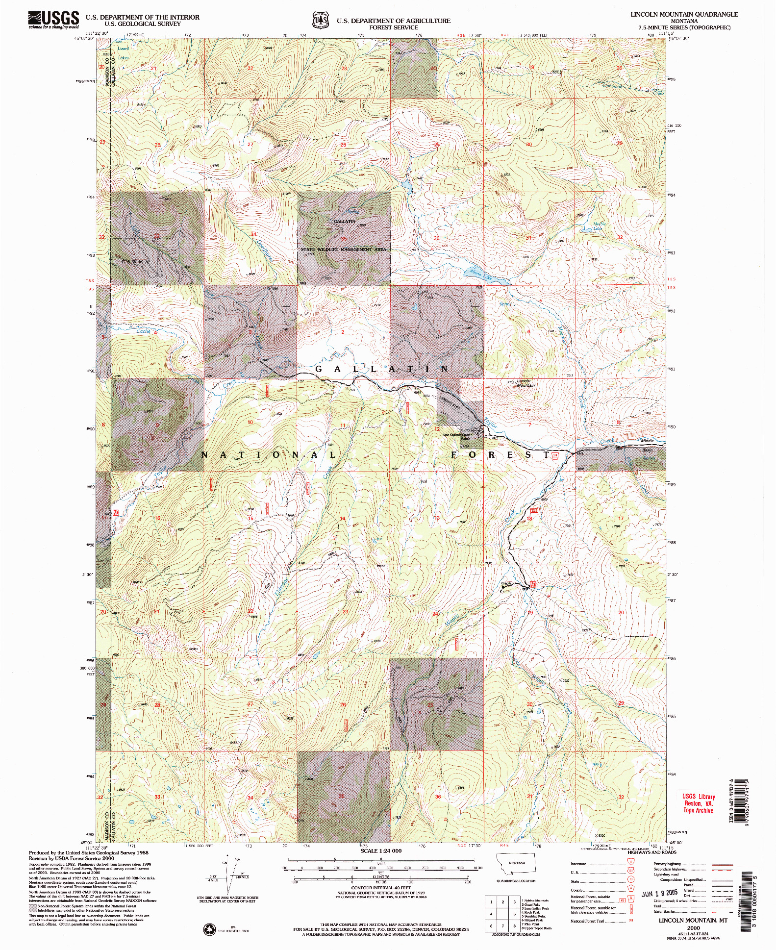 USGS 1:24000-SCALE QUADRANGLE FOR LINCOLN MOUNTAIN, MT 2000