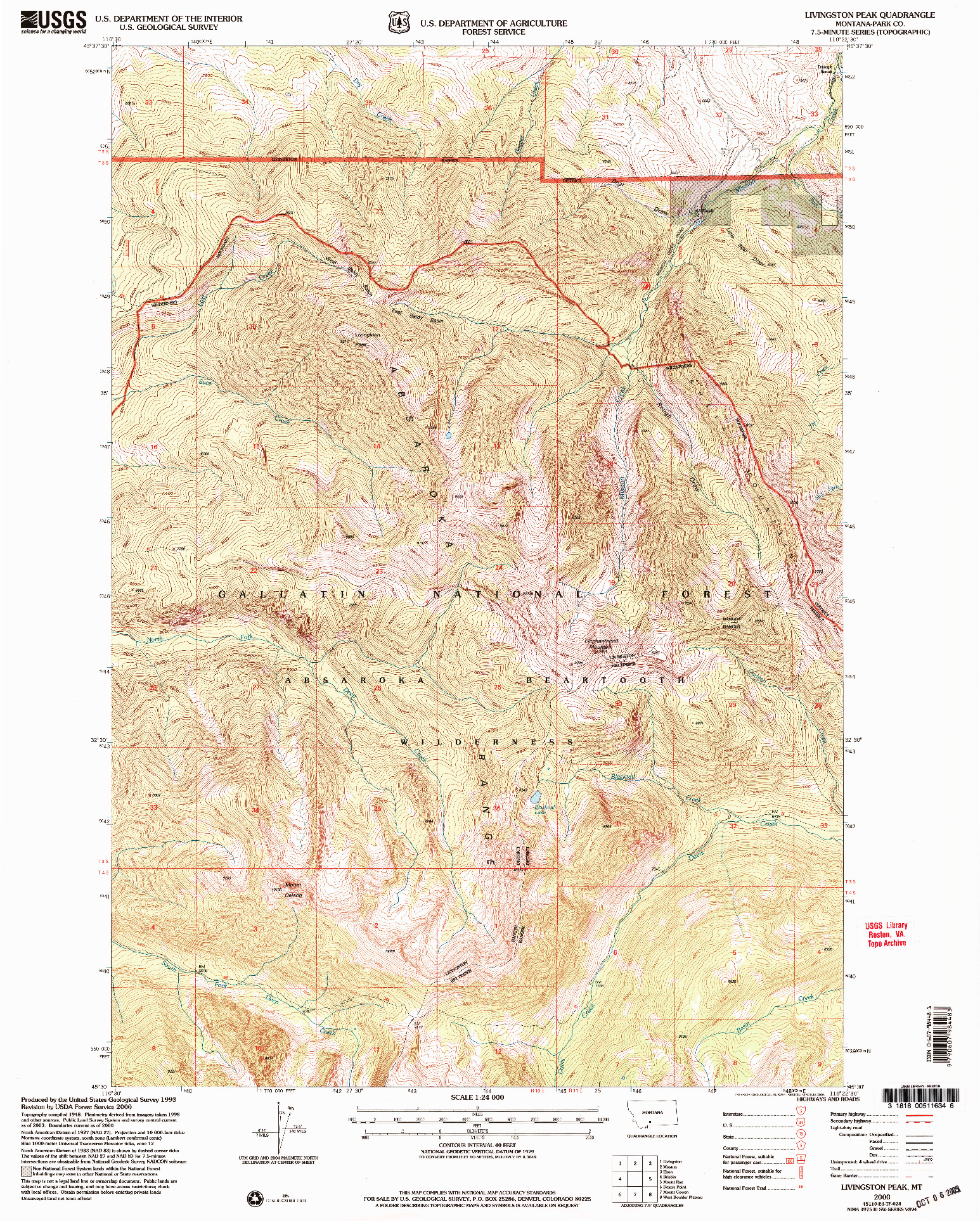 USGS 1:24000-SCALE QUADRANGLE FOR LIVINGSTON PEAK, MT 2000