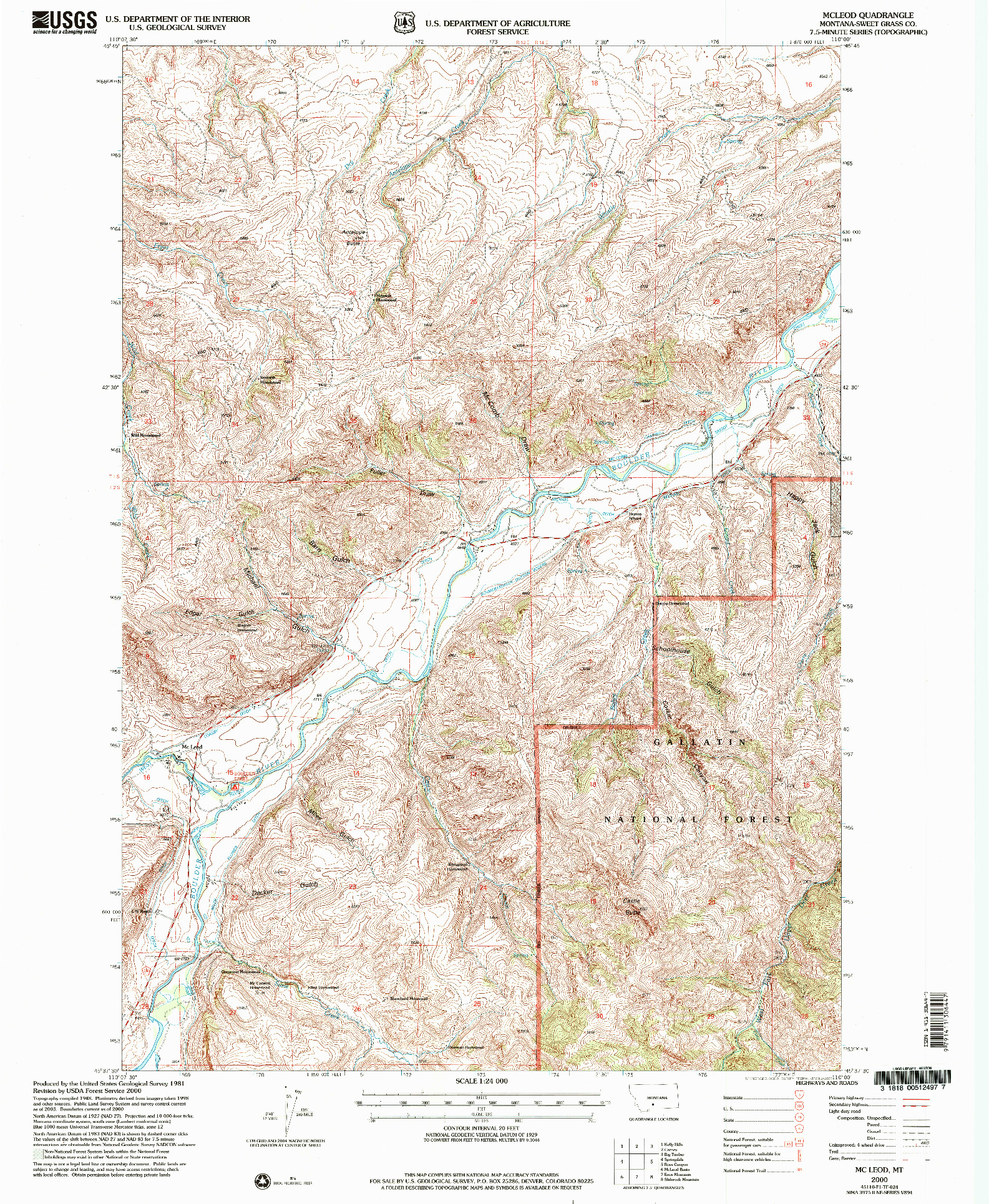 USGS 1:24000-SCALE QUADRANGLE FOR MC LEOD, MT 2000