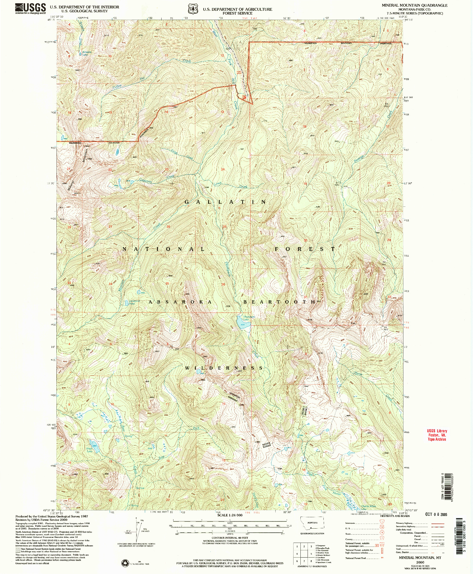 USGS 1:24000-SCALE QUADRANGLE FOR MINERAL MOUNTAIN, MT 2000