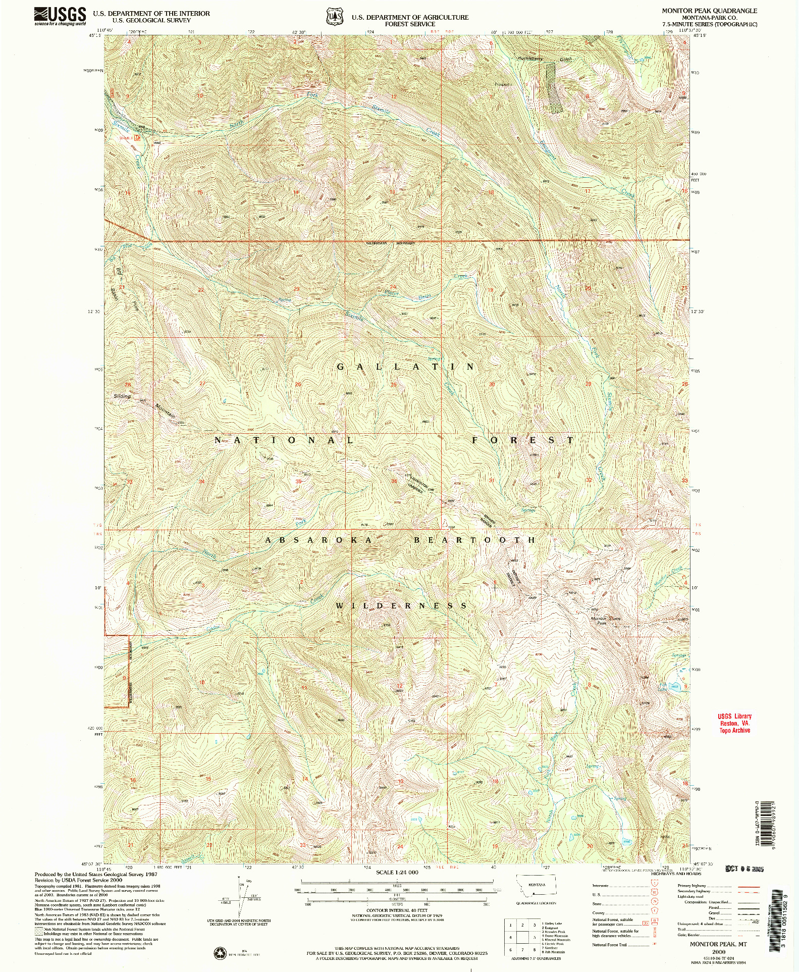 USGS 1:24000-SCALE QUADRANGLE FOR MONITOR PEAK, MT 2000