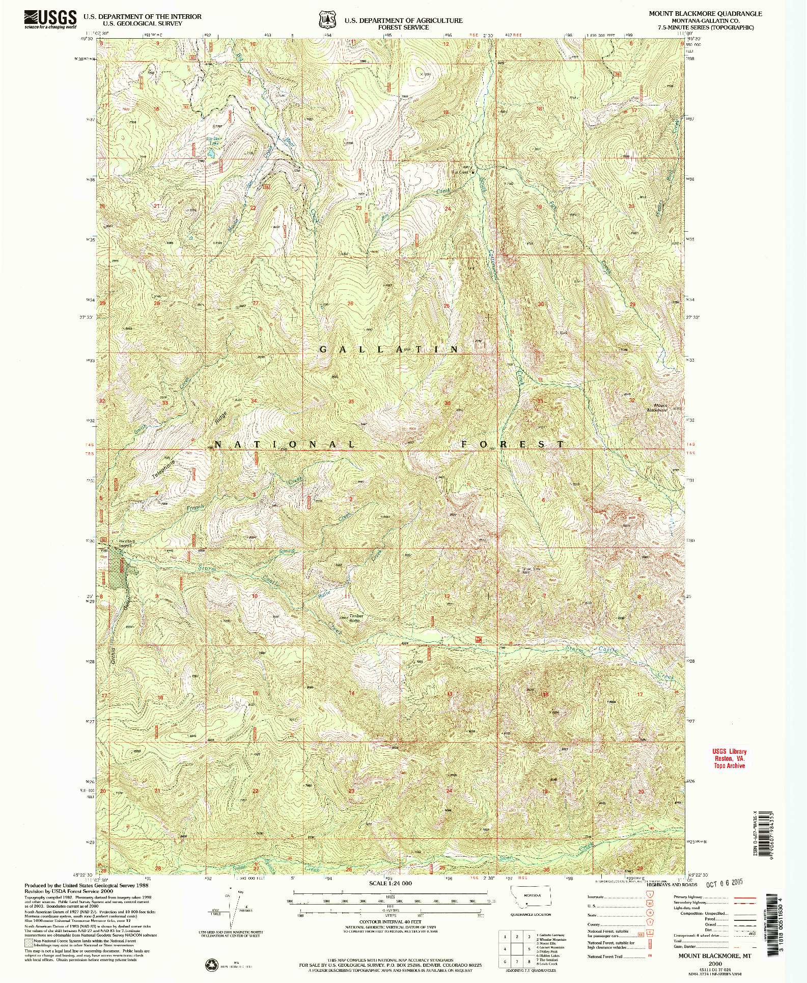 USGS 1:24000-SCALE QUADRANGLE FOR MOUNT BLACKMORE, MT 2000