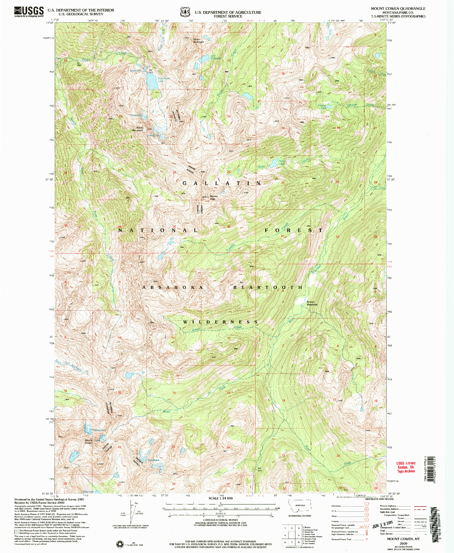 USGS 1:24000-SCALE QUADRANGLE FOR MOUNT COWEN, MT 2000