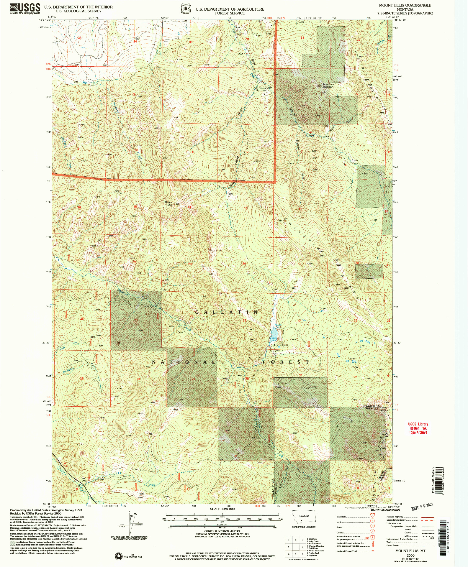 USGS 1:24000-SCALE QUADRANGLE FOR MOUNT ELLIS, MT 2000