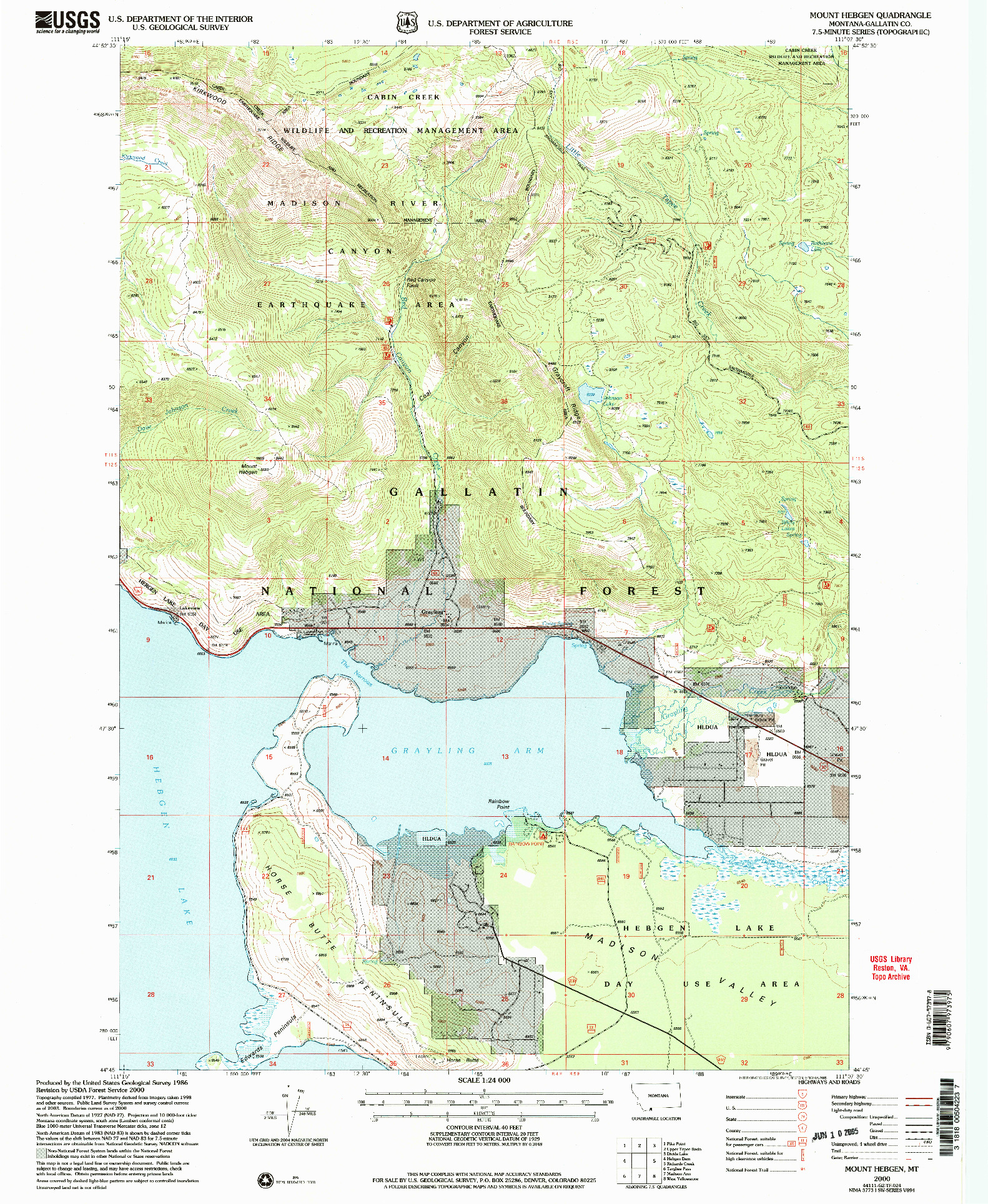 USGS 1:24000-SCALE QUADRANGLE FOR MOUNT HEBGEN, MT 2000