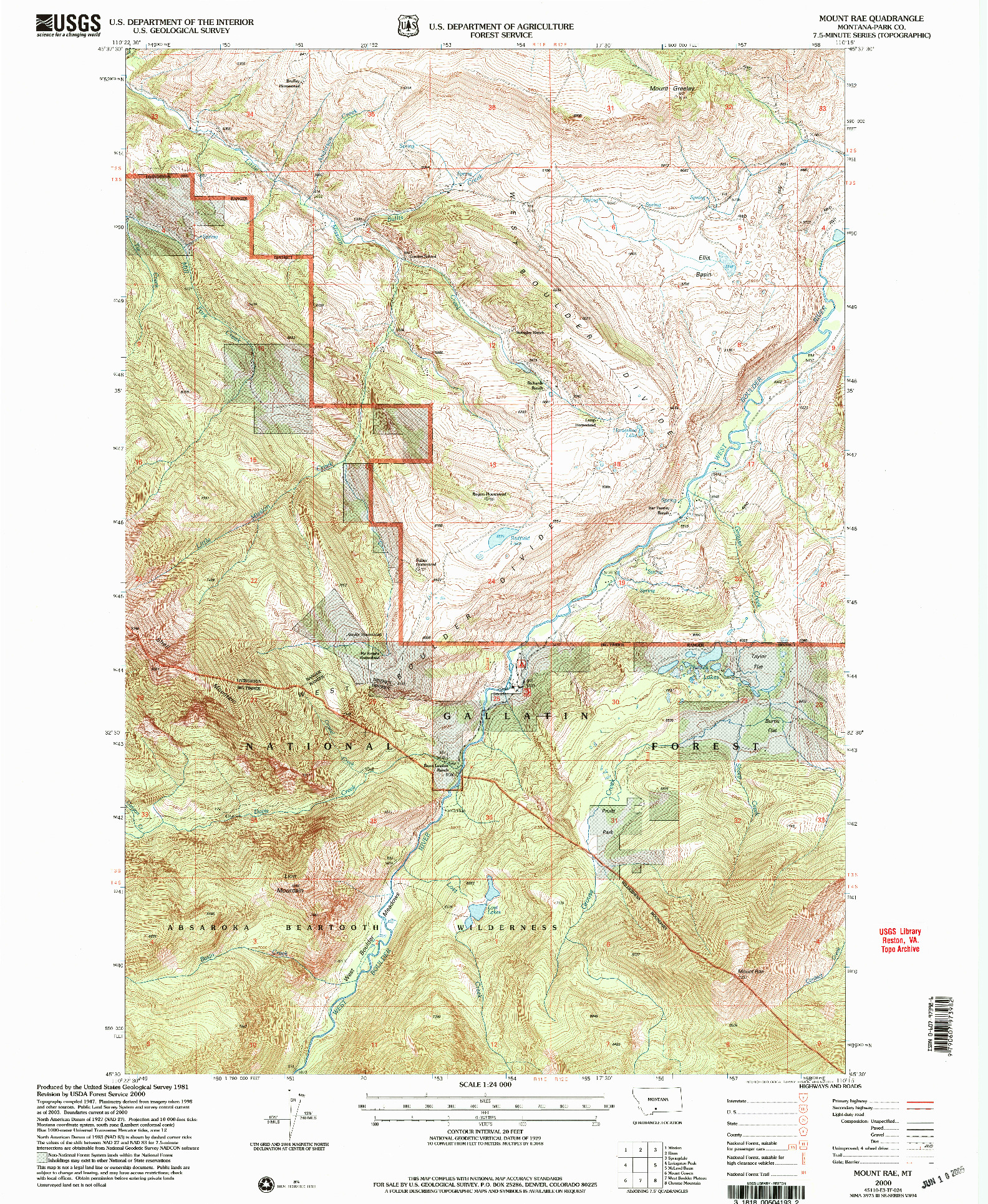 USGS 1:24000-SCALE QUADRANGLE FOR MOUNT RAE, MT 2000