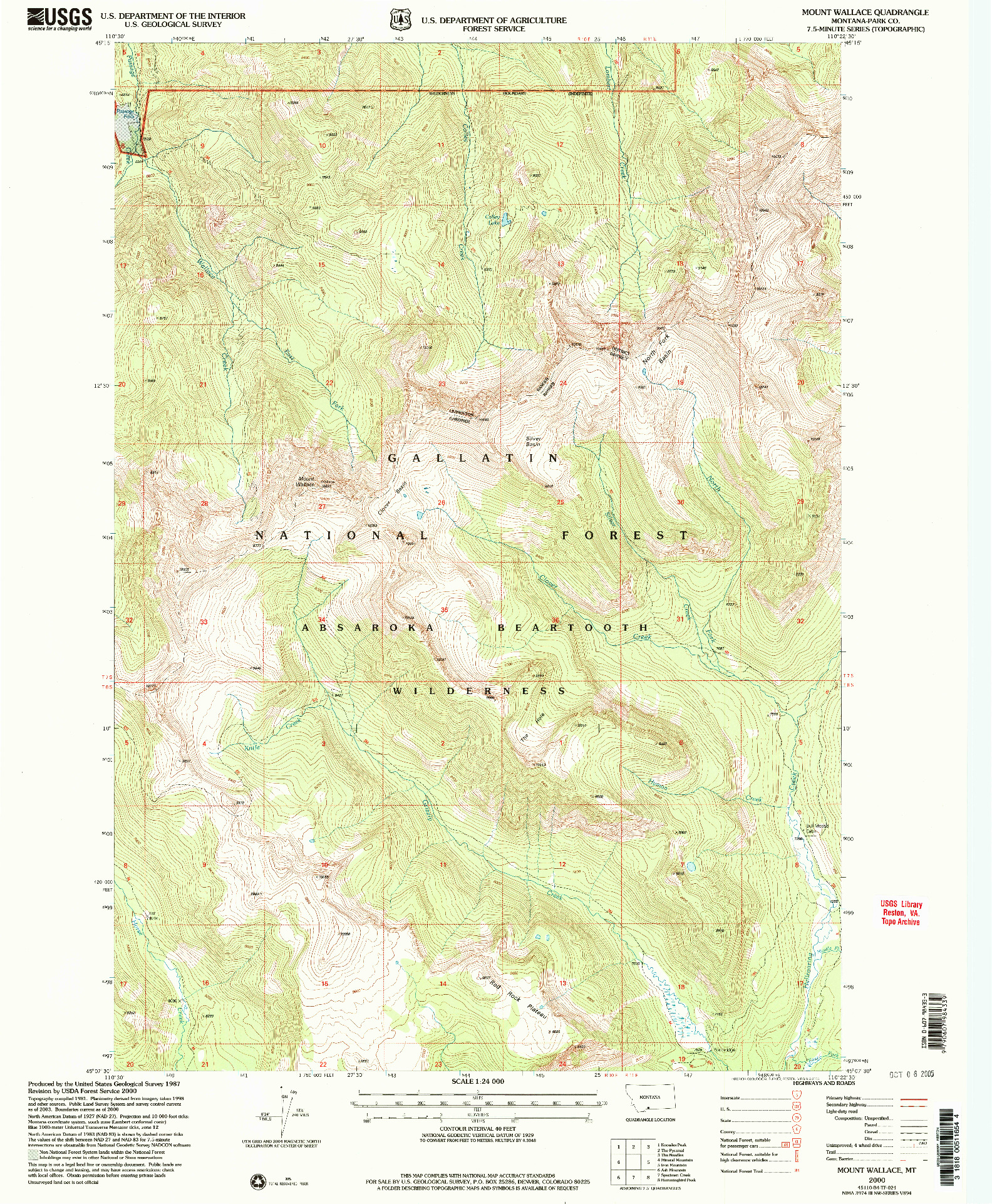 USGS 1:24000-SCALE QUADRANGLE FOR MOUNT WALLACE, MT 2000