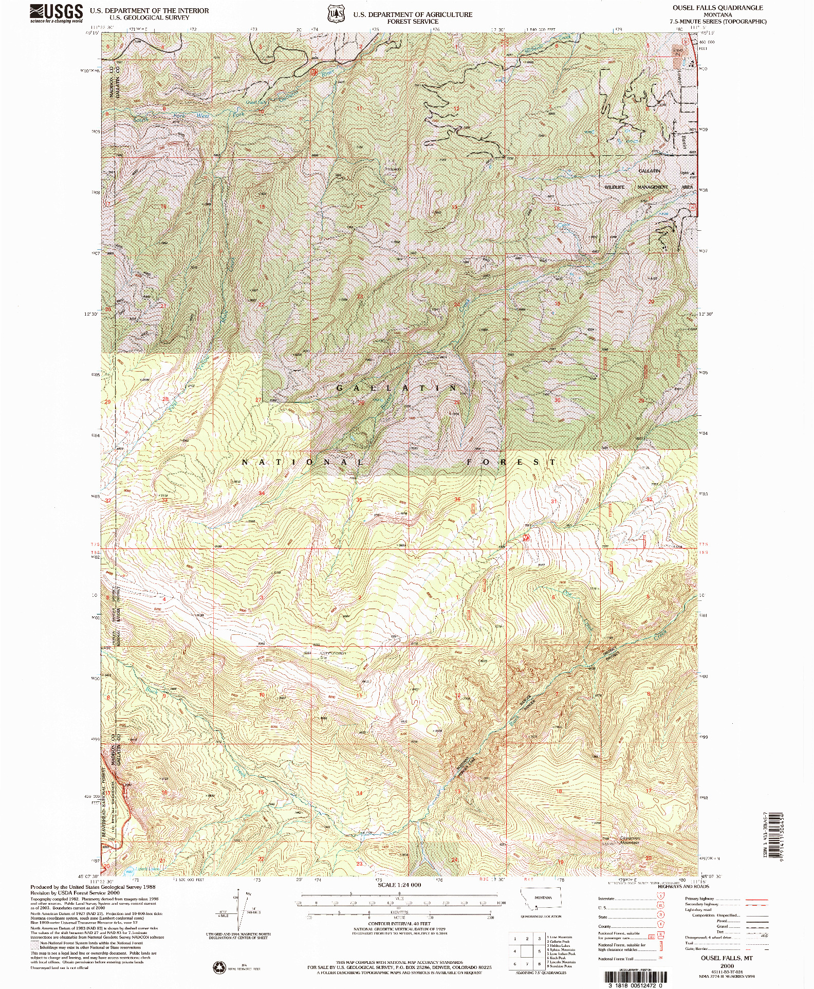 USGS 1:24000-SCALE QUADRANGLE FOR OUSEL FALLS, MT 2000