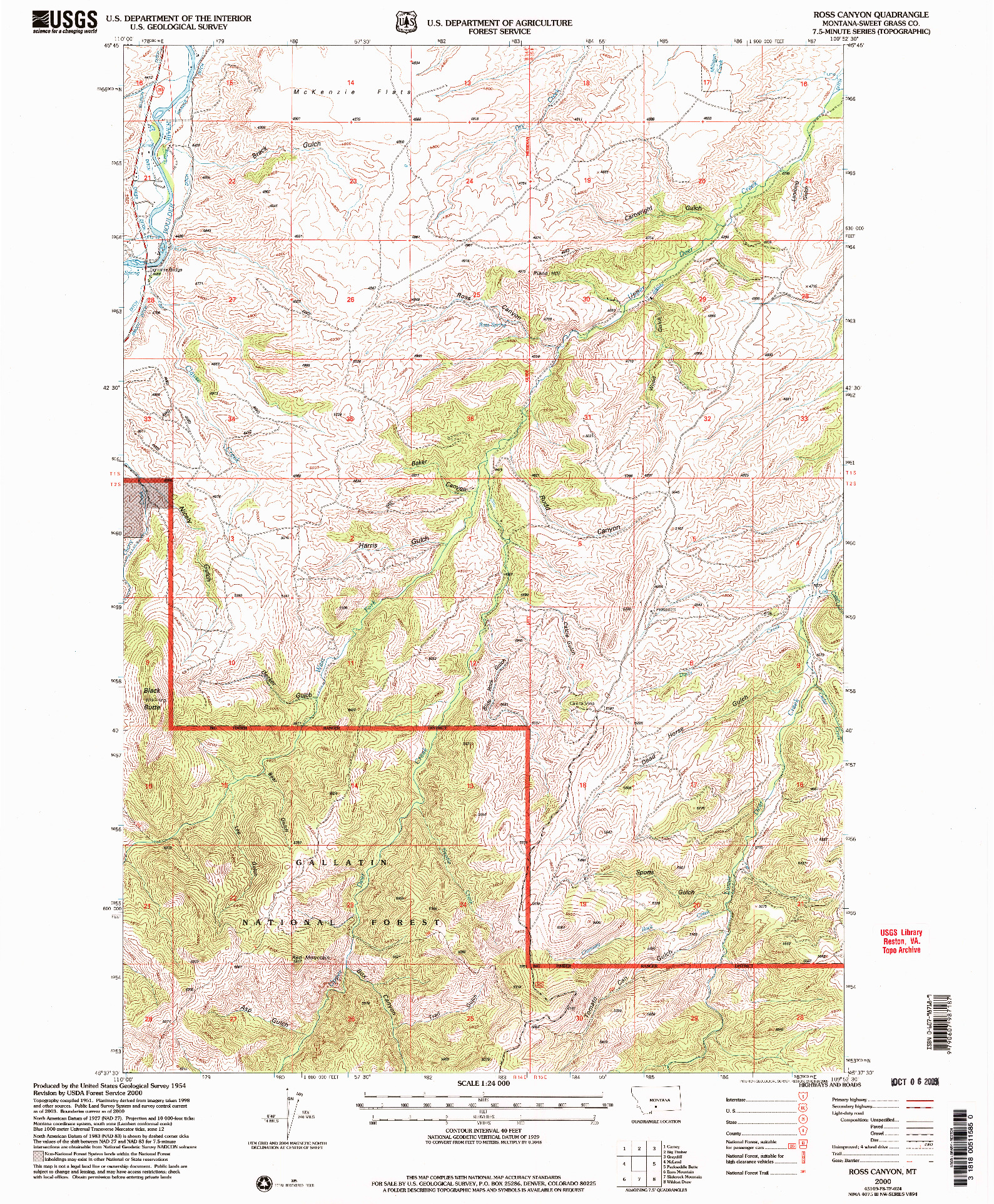 USGS 1:24000-SCALE QUADRANGLE FOR ROSS CANYON, MT 2000