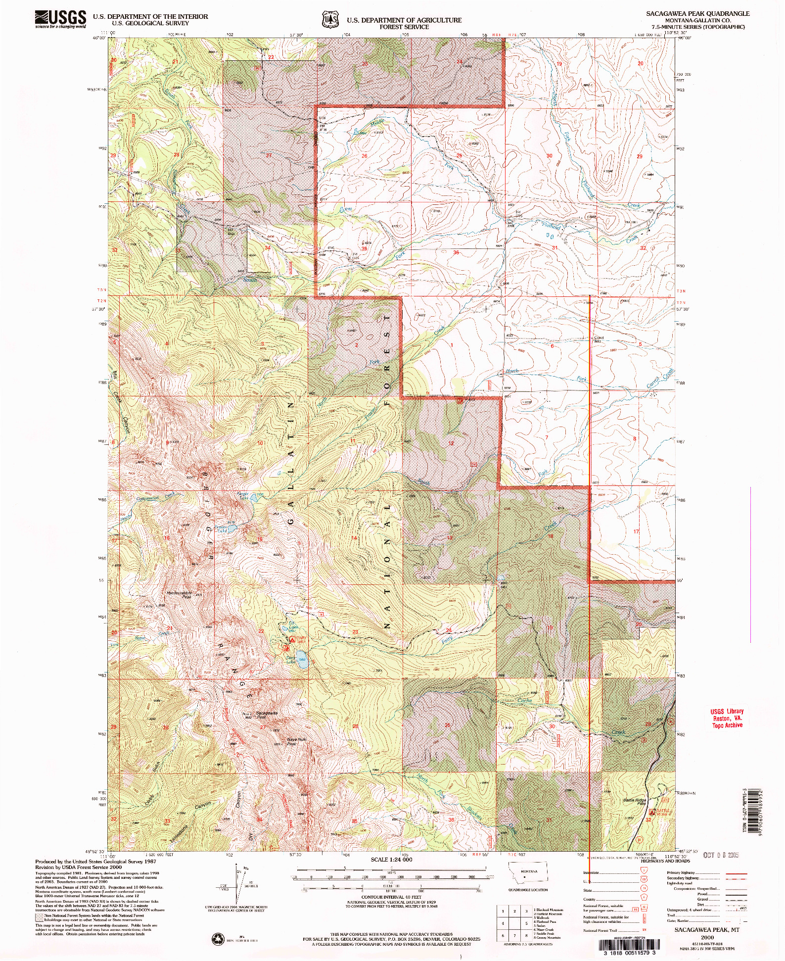 USGS 1:24000-SCALE QUADRANGLE FOR SACAGAWEA PEAK, MT 2000