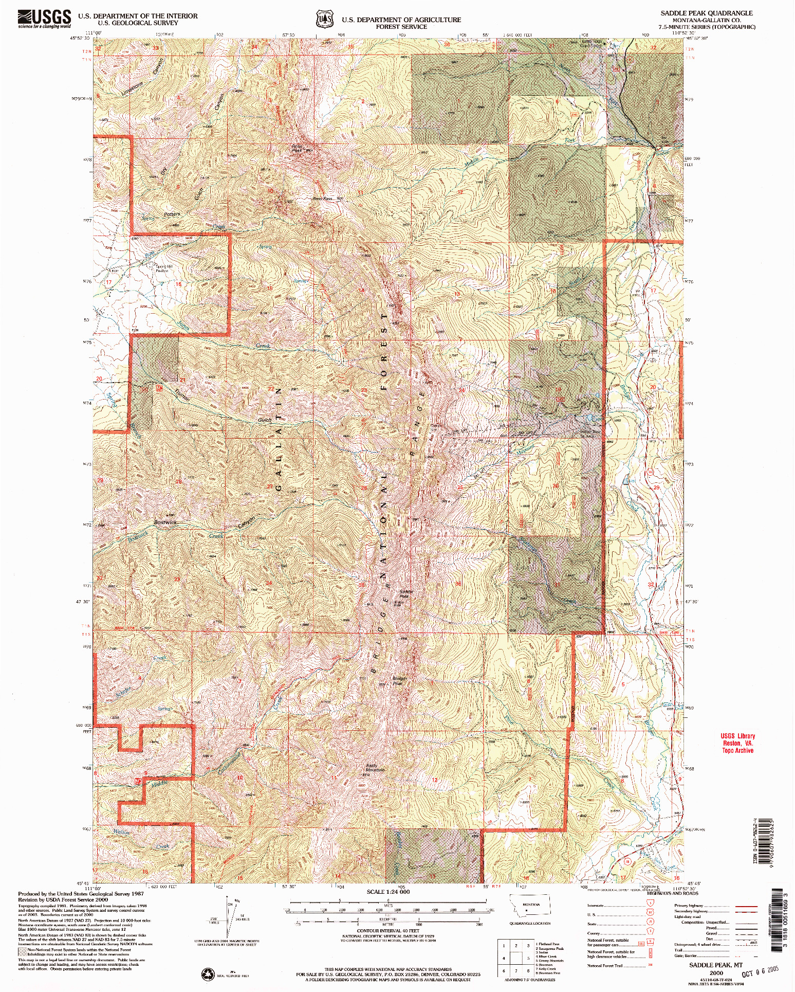 USGS 1:24000-SCALE QUADRANGLE FOR SADDLE PEAK, MT 2000